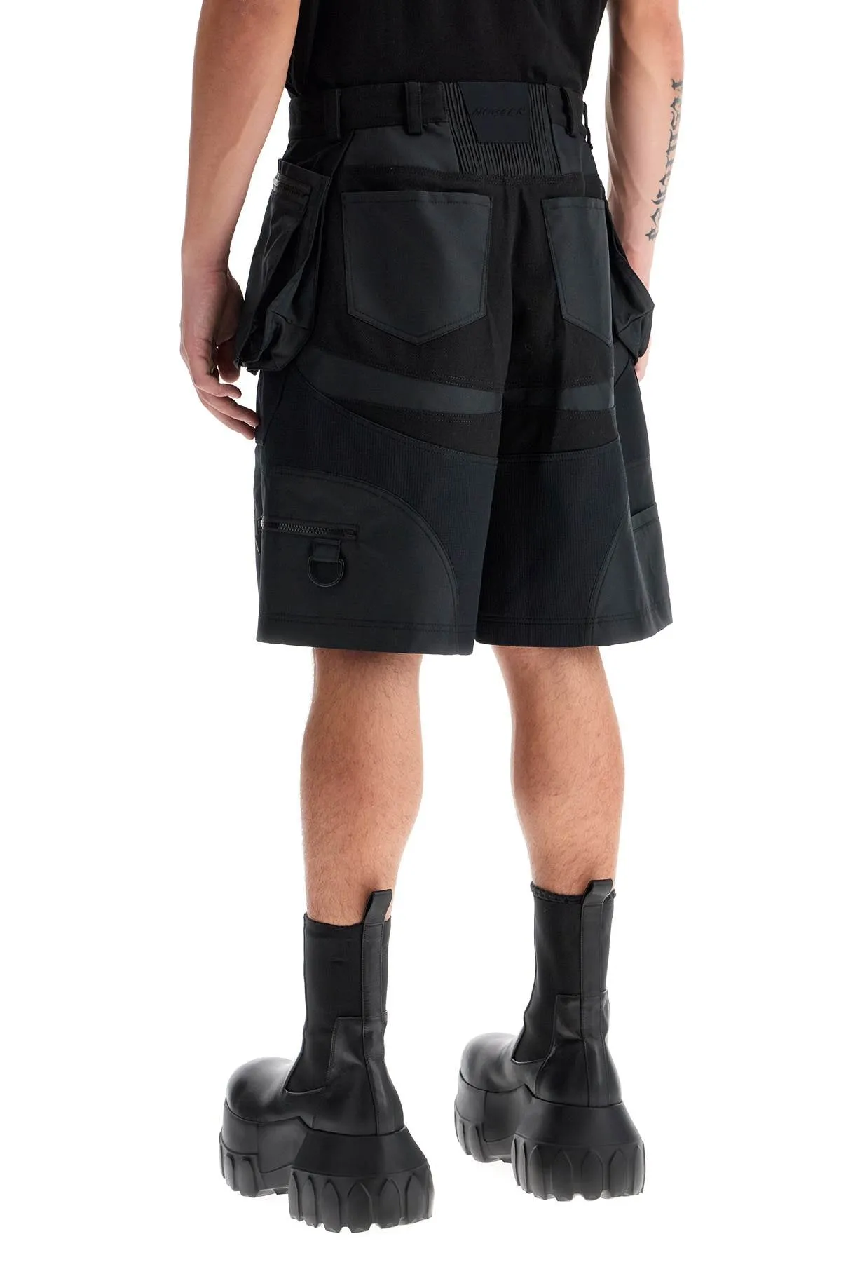 "bi-material cargo bermuda shorts 24F1PA04582001 BLACK/BLACK