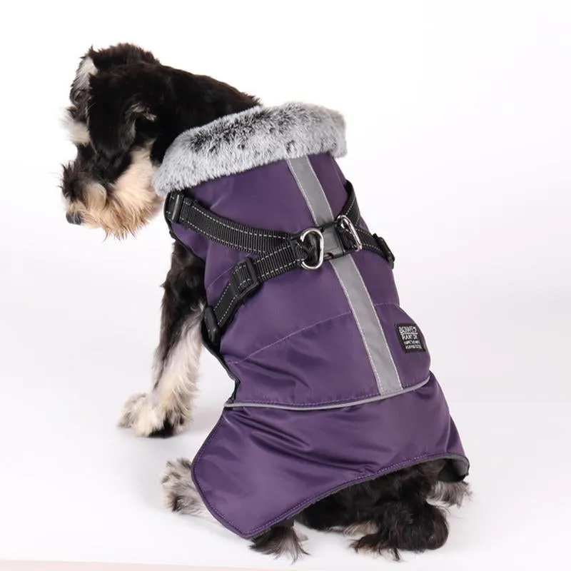 "Winter Dog Coat with Harness Strap – Multi-Purpose Windproof & Fleece-Lined Jacket Vest for Dogs"