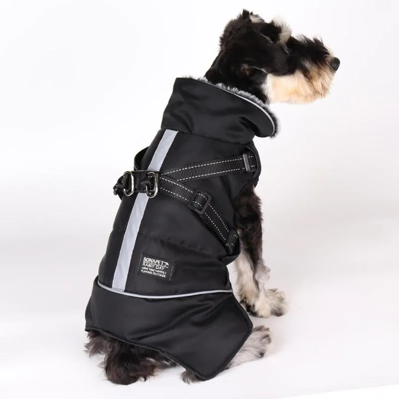 "Winter Dog Coat with Harness Strap – Multi-Purpose Windproof & Fleece-Lined Jacket Vest for Dogs"