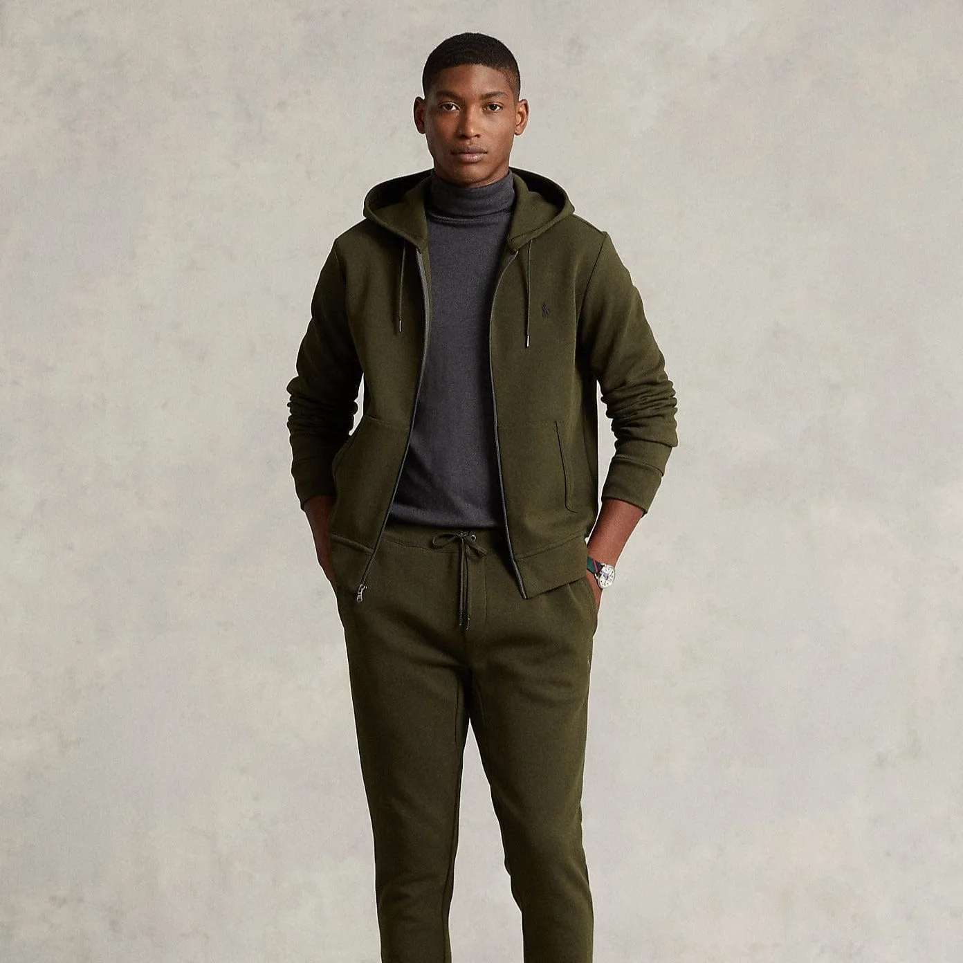 Ralph Lauren Double-Knit Full-Zip Hoodie Olive