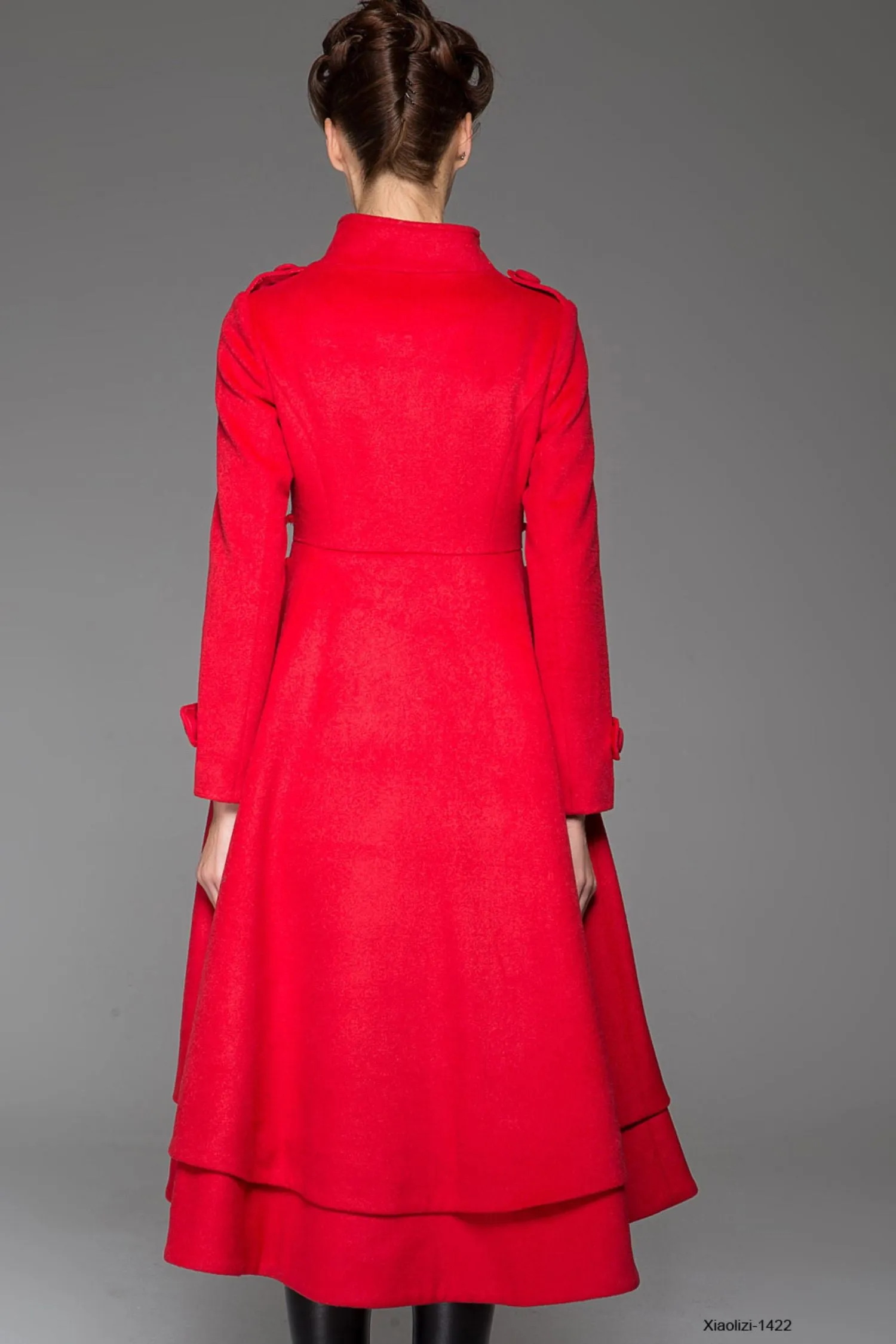 Red wool coat maxi women coat winter coat 1422#