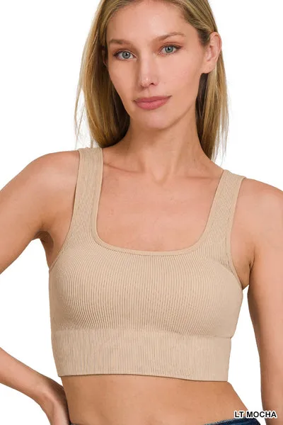 Ribbed Cropped Square Neck Bralette Brami by Zenana - 29 colors