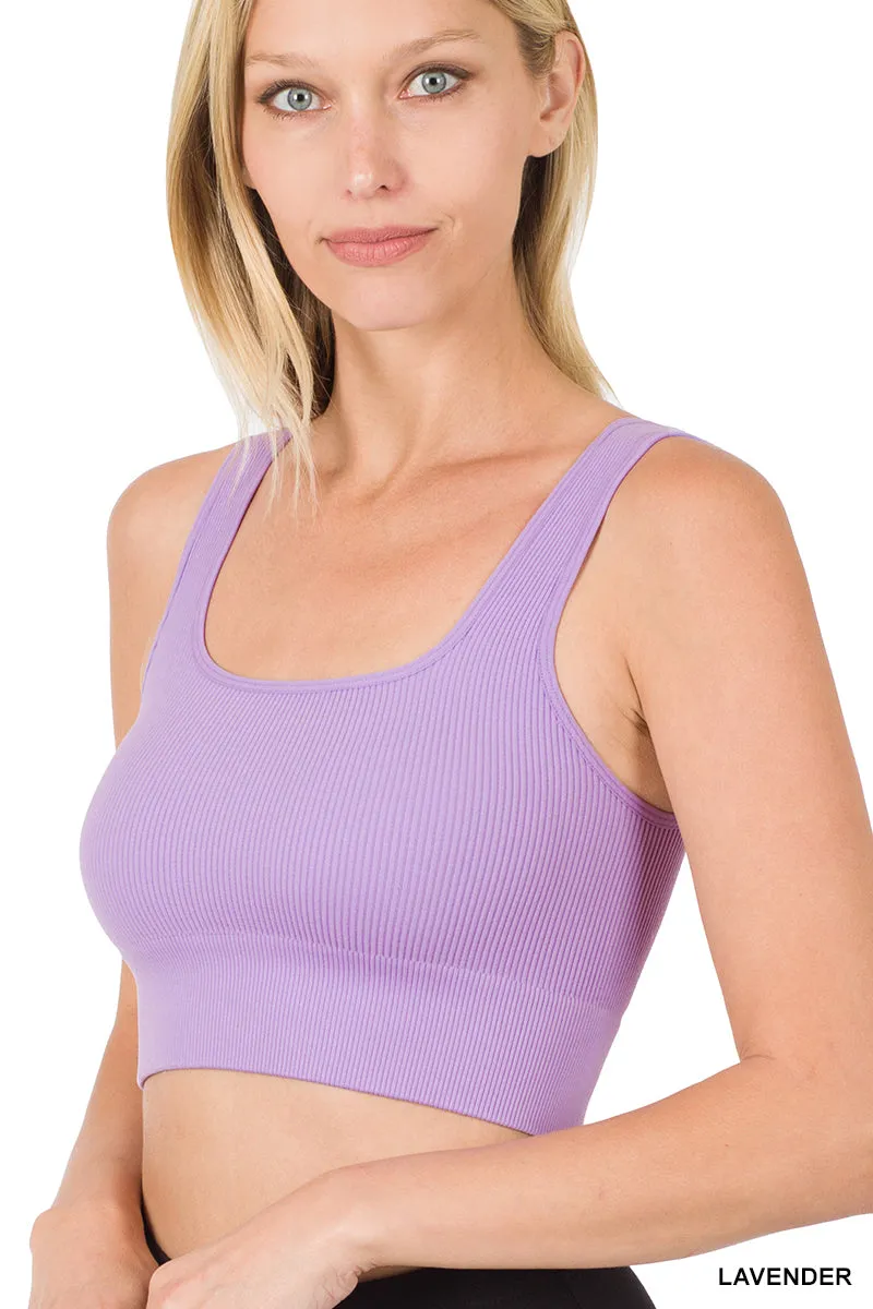 Ribbed Cropped Square Neck Bralette Brami by Zenana - 29 colors