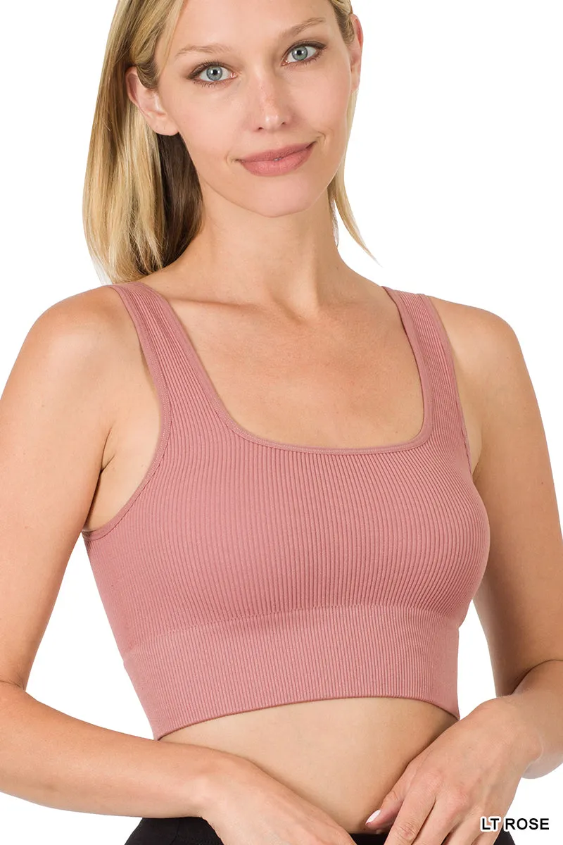 Ribbed Cropped Square Neck Bralette Brami by Zenana - 29 colors