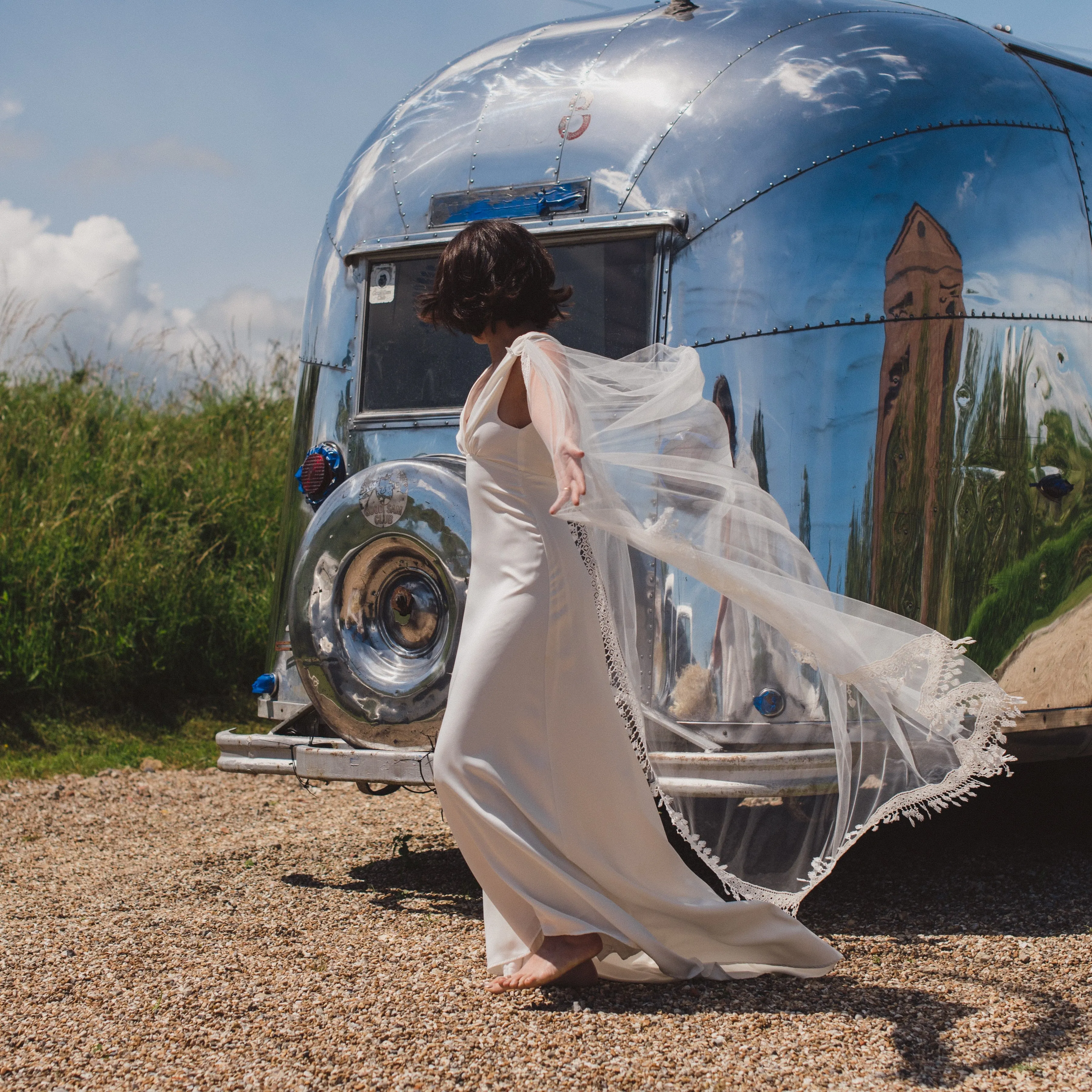 RIVER | Soft draped bridal cape with tassel edge