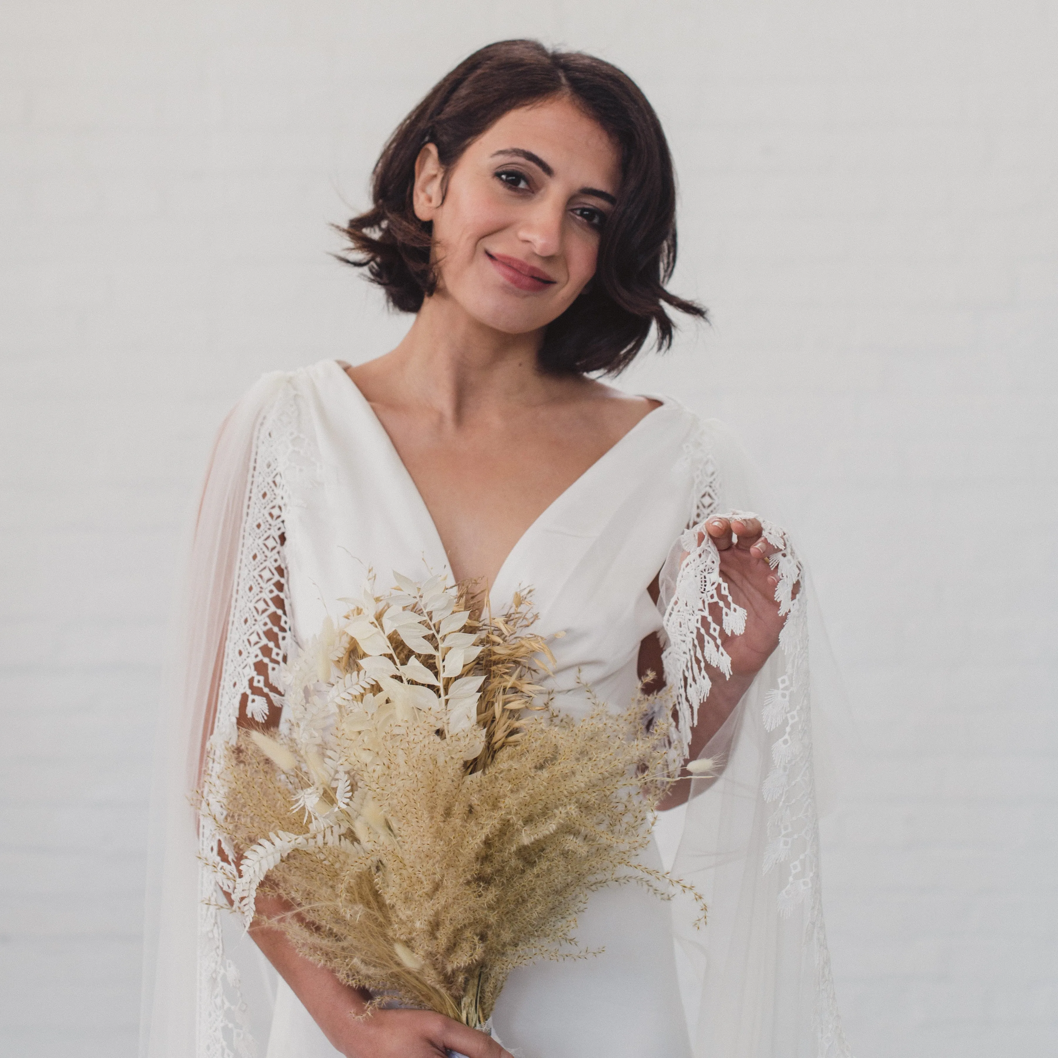 RIVER | Soft draped bridal cape with tassel edge