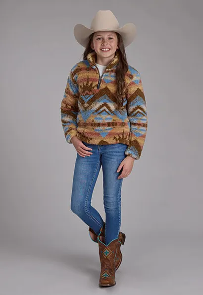 Roper Girl's Brown Multi Aztec Print 1/4 Zip Polar Fleece Pullover 0250-6200YTH