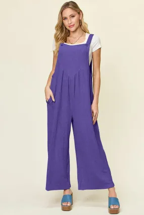 Size Inclusive Texture Sleeveless Wide Leg Overall