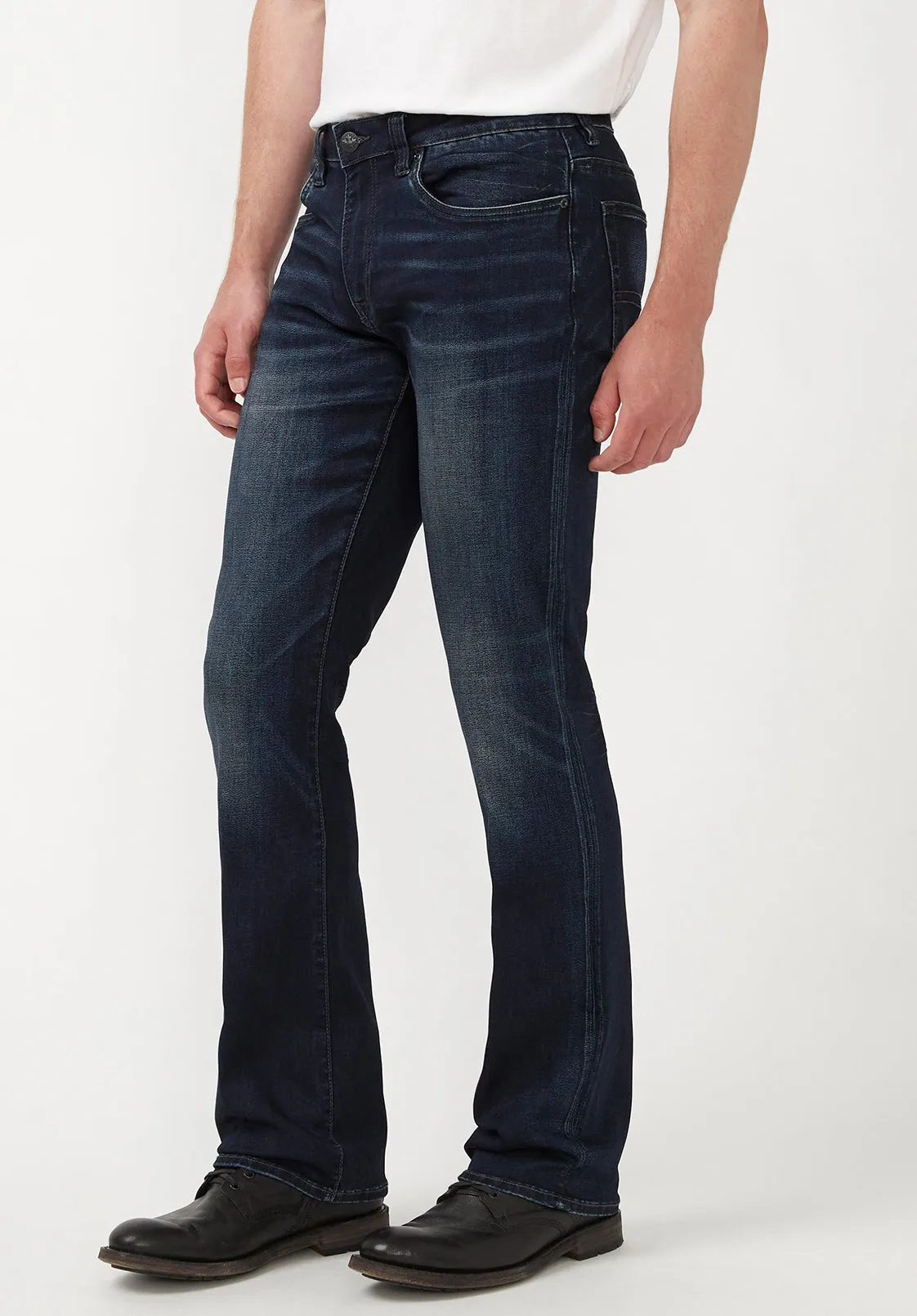 Slim Boot King Men's Jeans in Whiskered and Sanded Dark Blue - BM22675