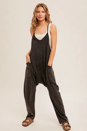 Snow Washed Oversized Jumpsuit in Black