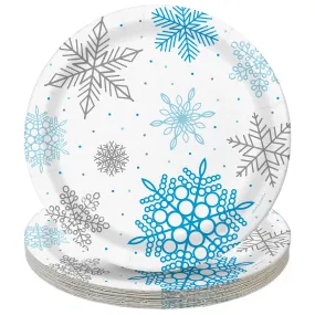 Snowflake Party Supplies - Frozen Winter Snowflake Round Paper Dessert for 16 Guests