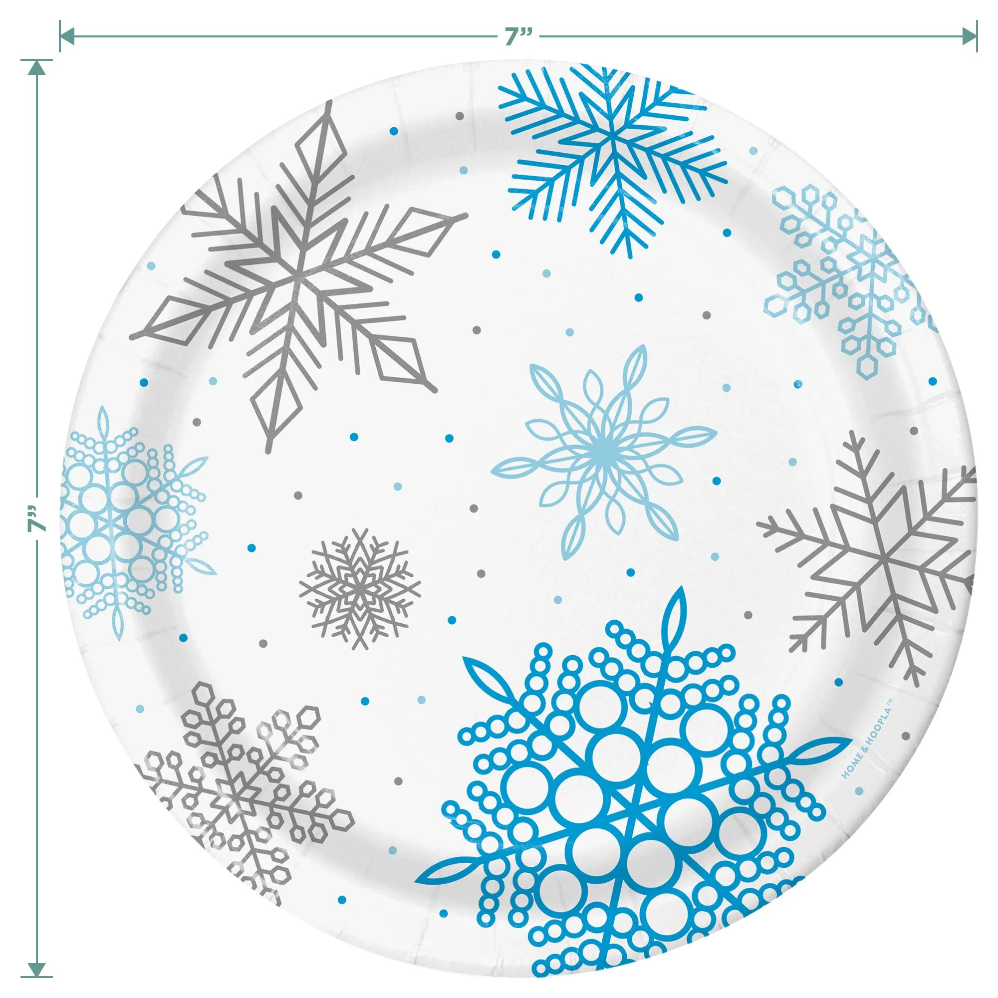 Snowflake Party Supplies - Frozen Winter Snowflake Round Paper Dessert for 16 Guests