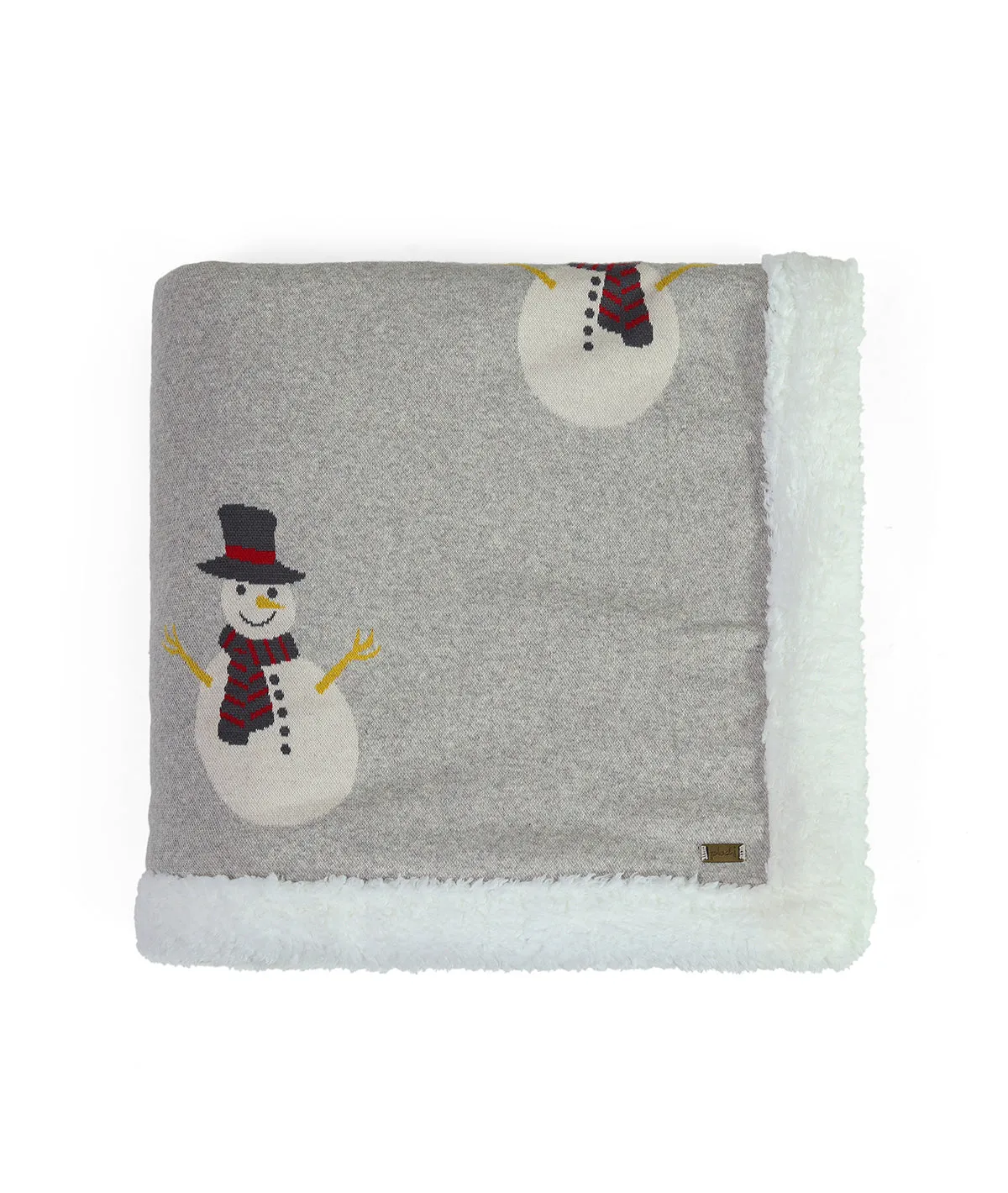 Snowman Sherpa Cotton Knitted Kids Blanket with Warm Sherpa Fabric (Vanilla Grey & Natural)