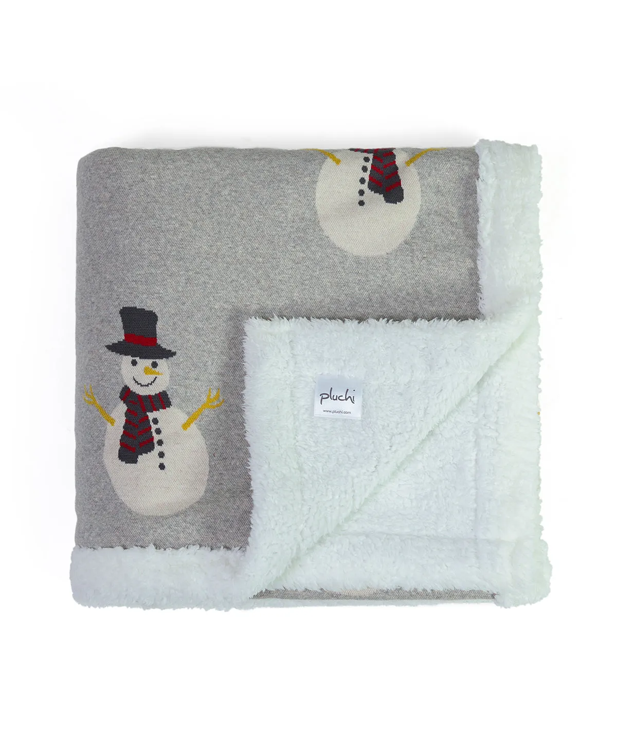 Snowman Sherpa Cotton Knitted Kids Blanket with Warm Sherpa Fabric (Vanilla Grey & Natural)