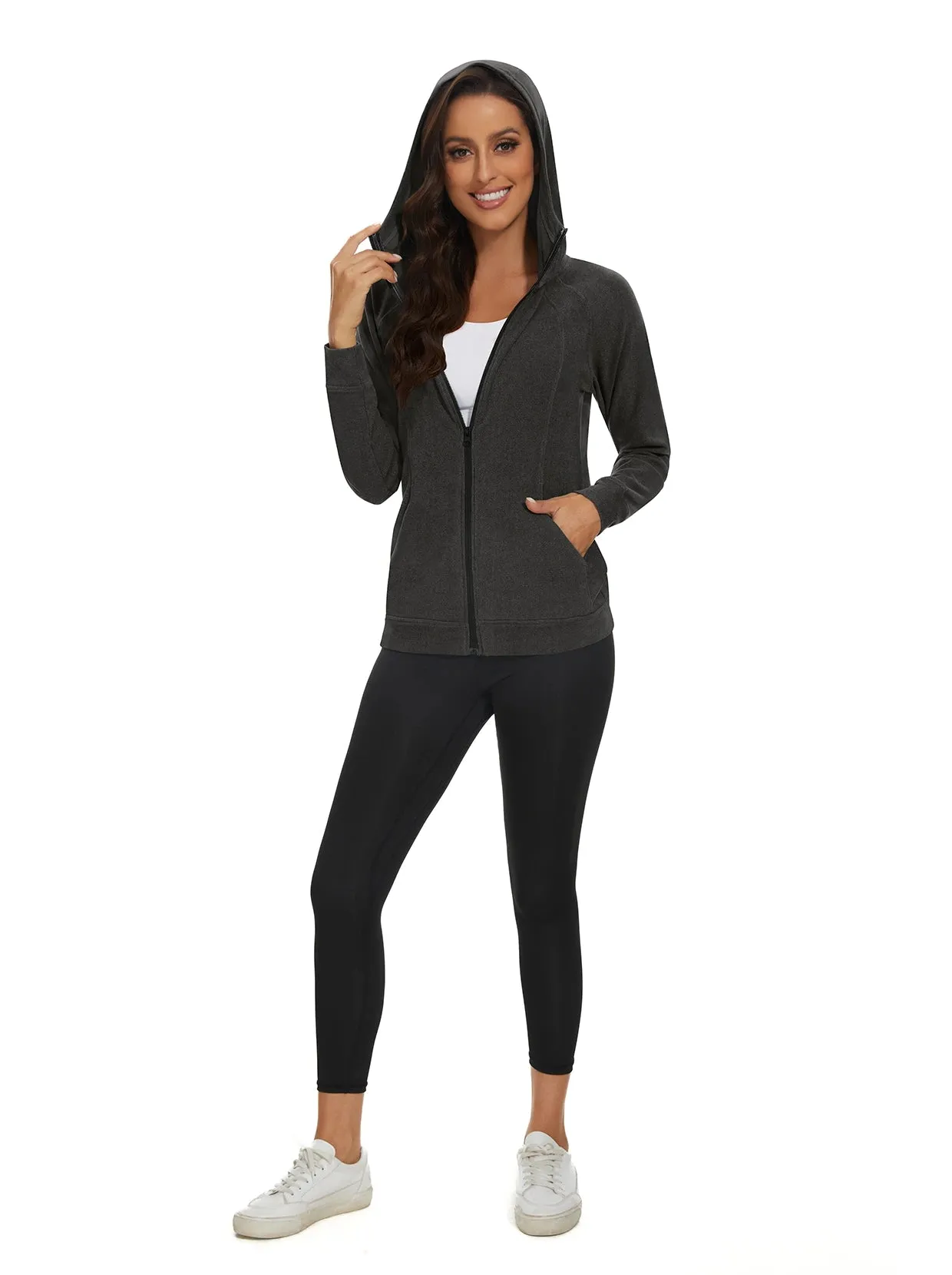 SOcomfi™ Dark Grey Full-zip Hooded Jacket with Pockets for Women