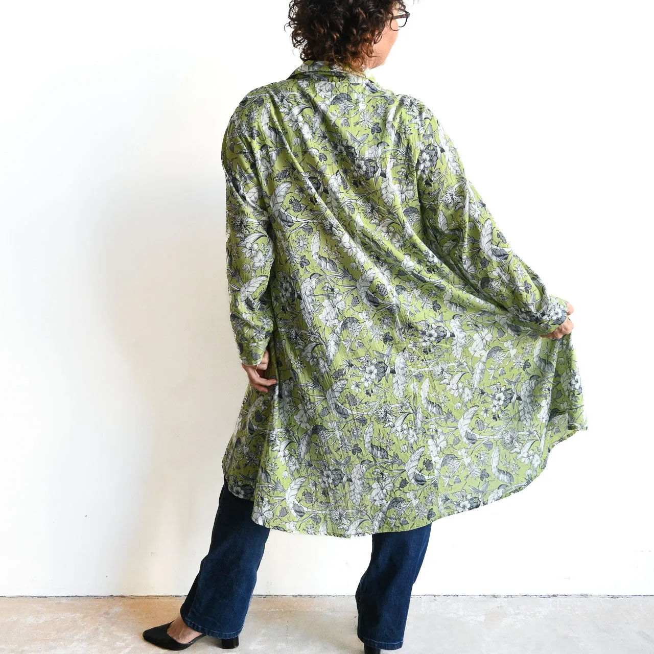 Stepping Out Long Cotton Shirt - Botanical