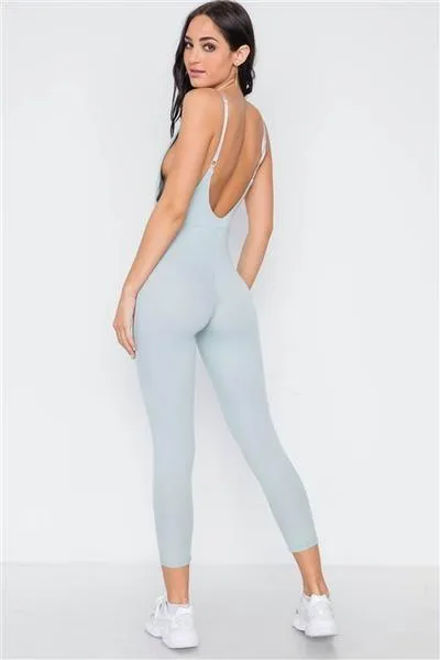 Stretch-Knit Featuring a Ruched V-Neckline Jumpsuit