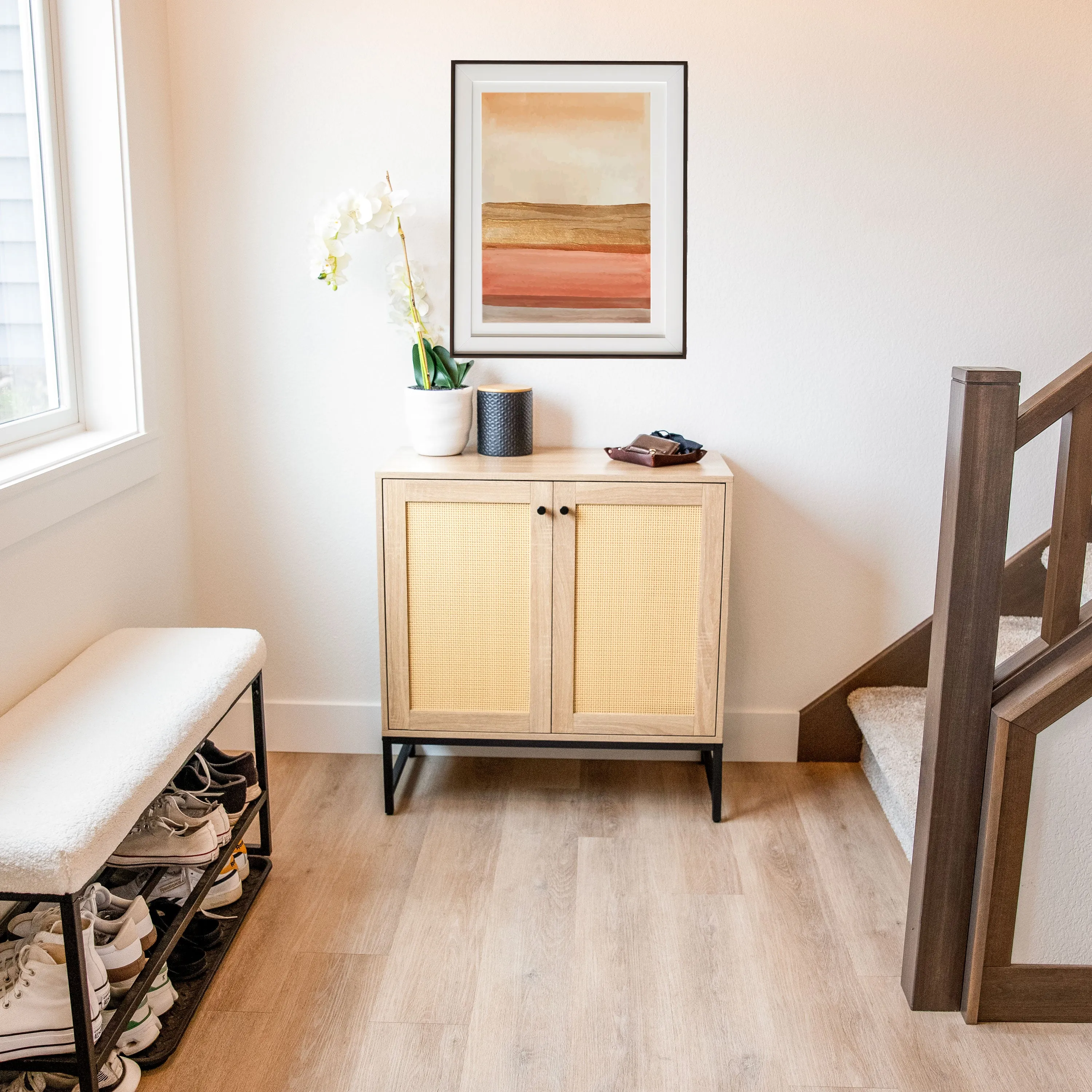 Sunnydaze 2-Door Sideboard Storage Cabinet with Shelf and Rattan Doors