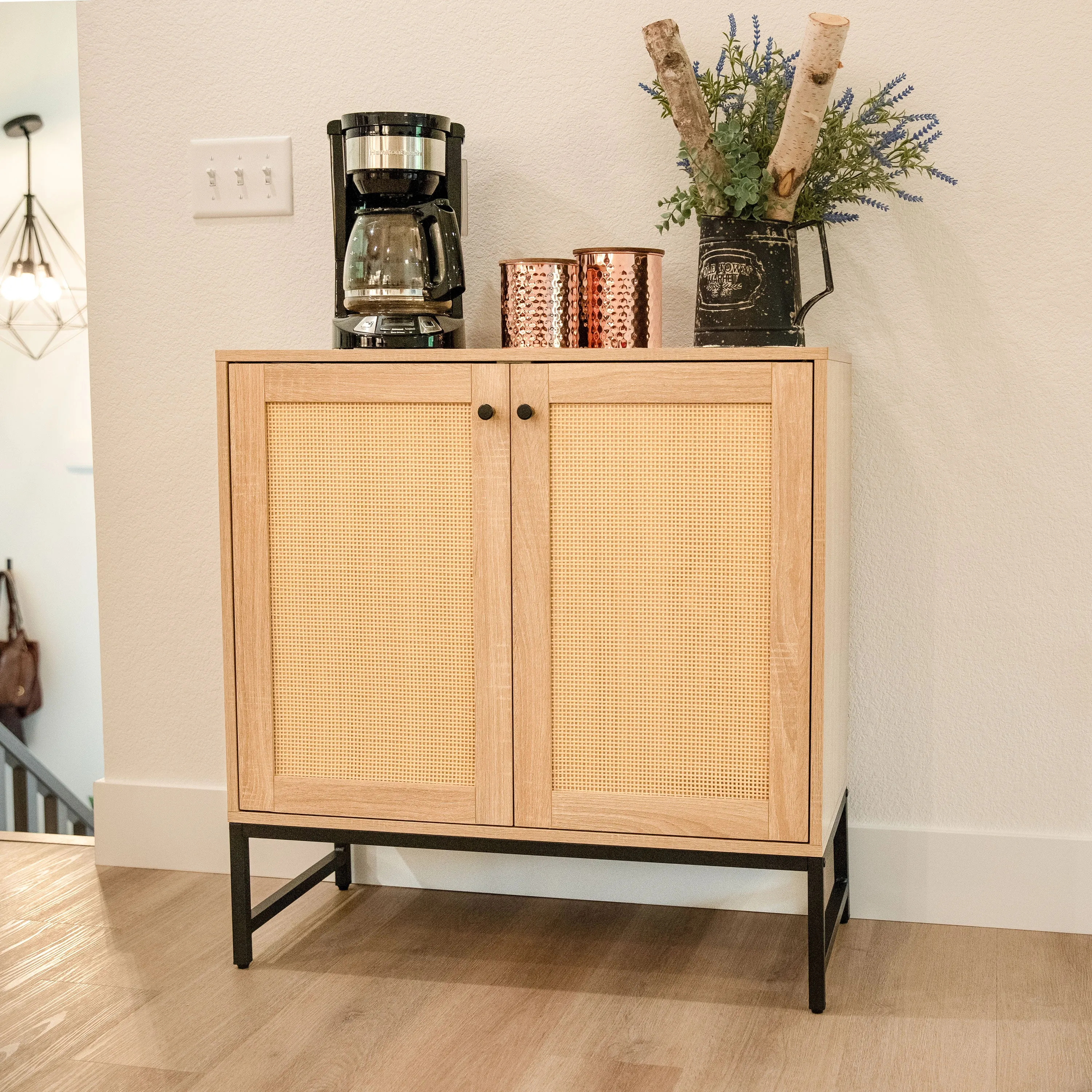 Sunnydaze 2-Door Sideboard Storage Cabinet with Shelf and Rattan Doors