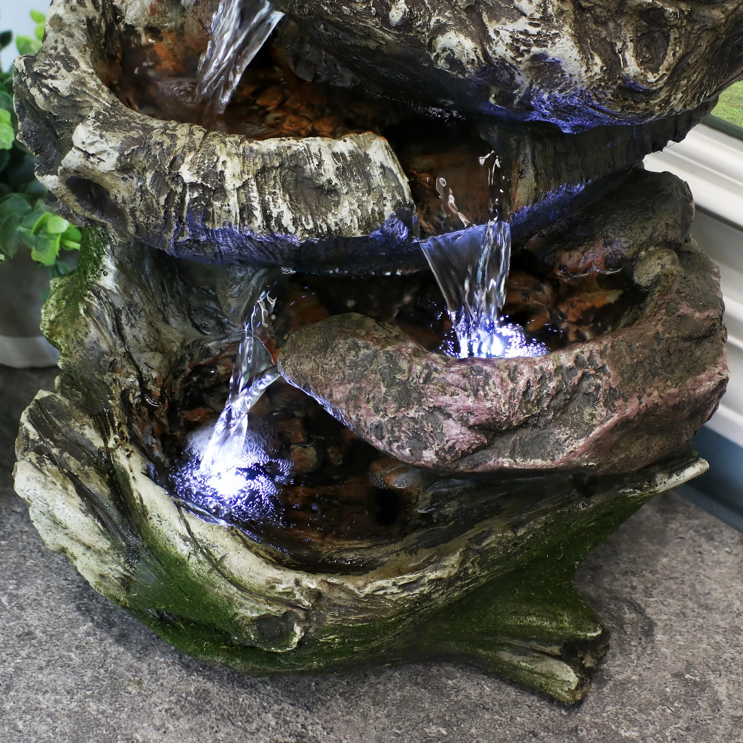 Sunnydaze 5-Step Rock Falls Tabletop Water Fountain with LED Lights - 14"