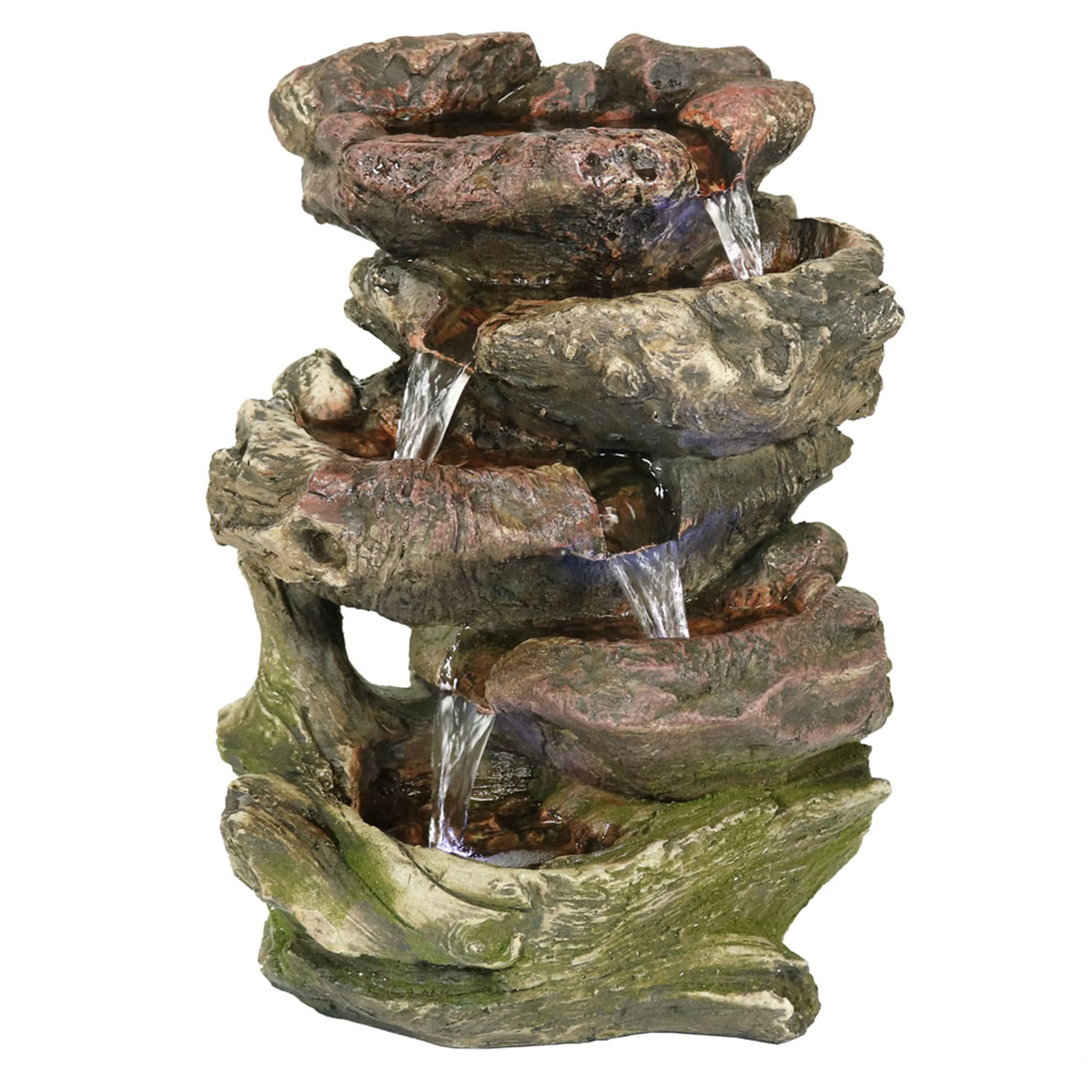 Sunnydaze 5-Step Rock Falls Tabletop Water Fountain with LED Lights - 14"