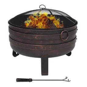 Sunnydaze Bronze Cauldron Fire Pit with Cover and Spark Screen - 28.5"