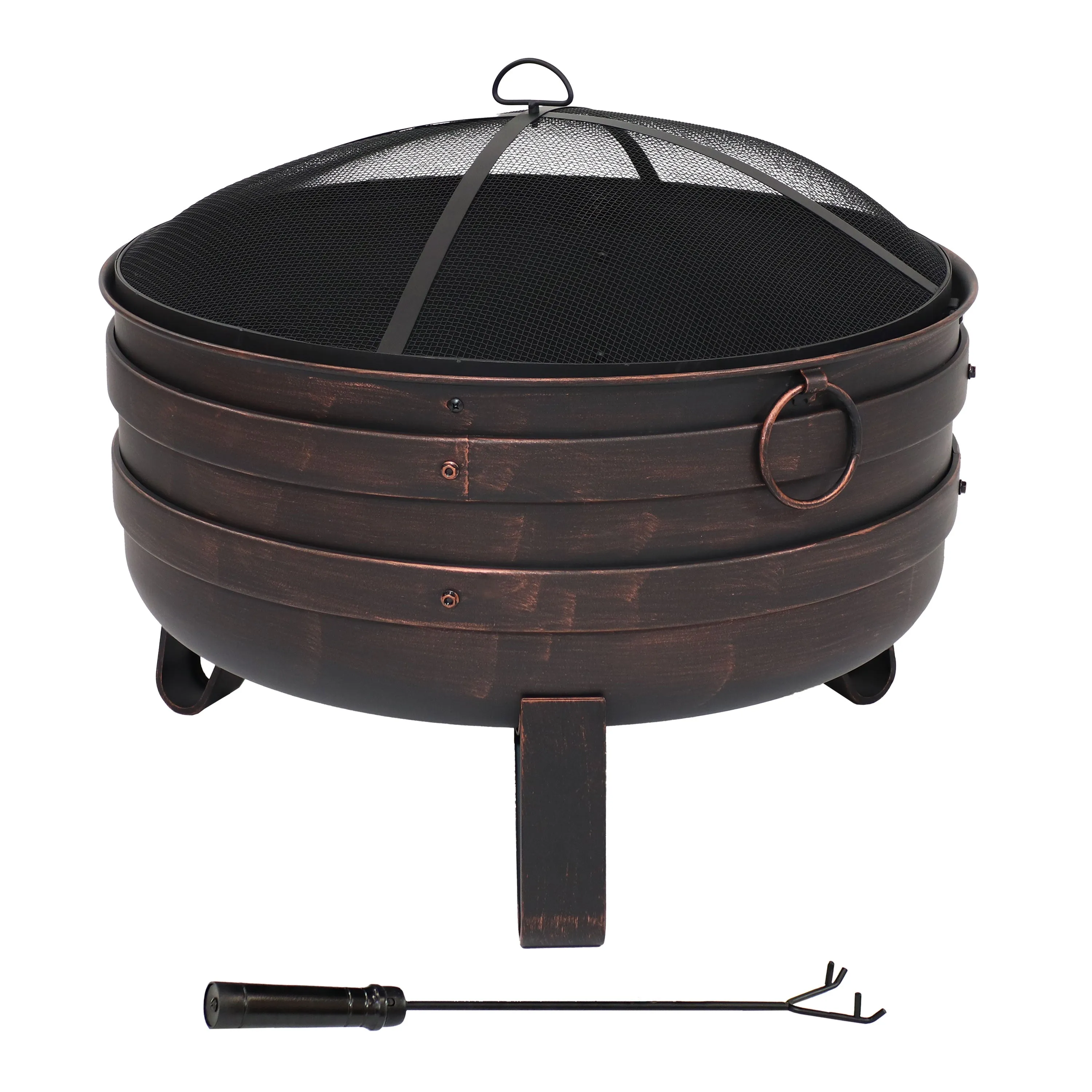 Sunnydaze Bronze Cauldron Fire Pit with Cover and Spark Screen - 28.5"