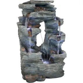 Sunnydaze Dual Cascading Rock Falls Water Fountain with LED Lights and Electric Submersible Pump - 39"