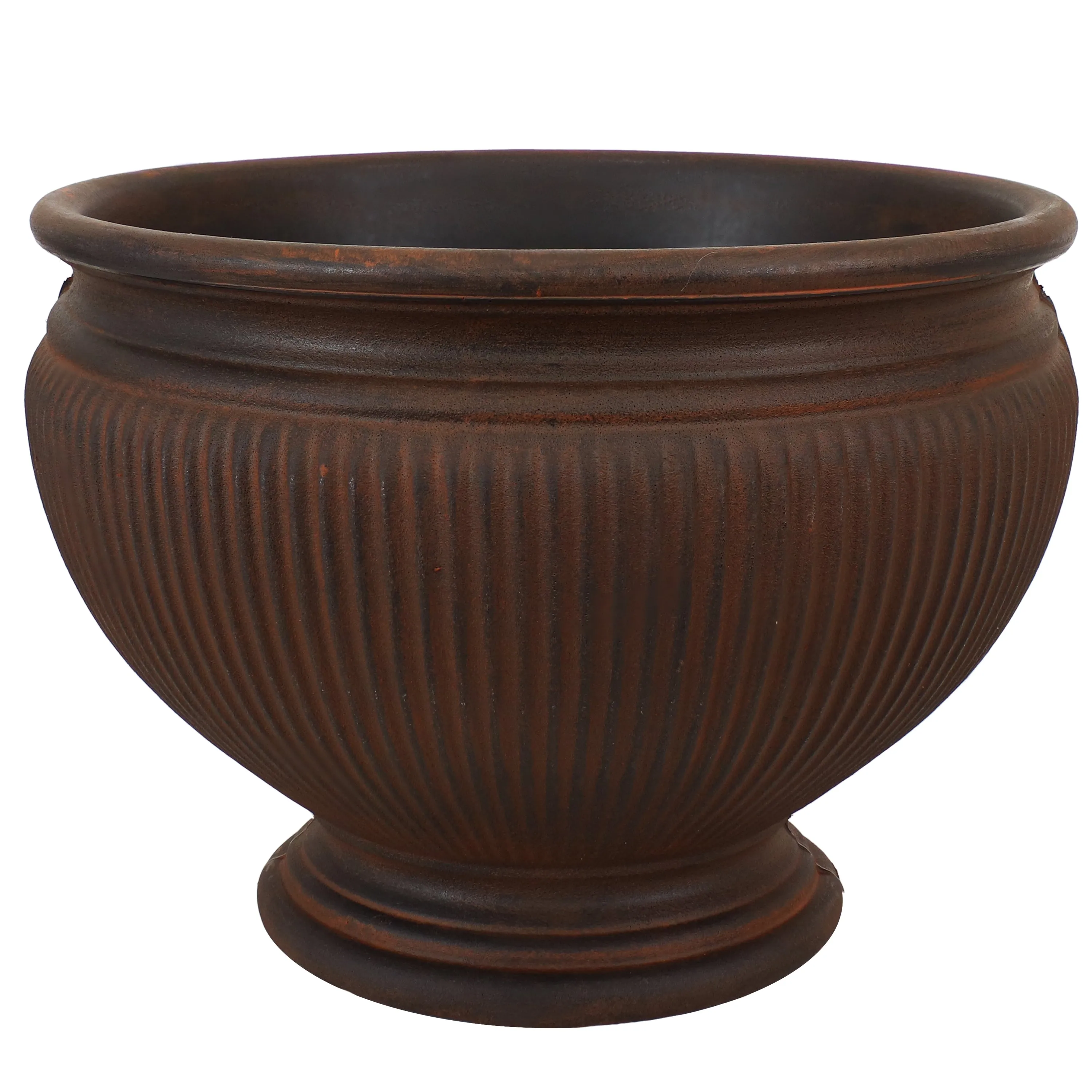 Sunnydaze Elizabeth Polyresin Outdoor Ribbed Urn Planter Pot - Rust