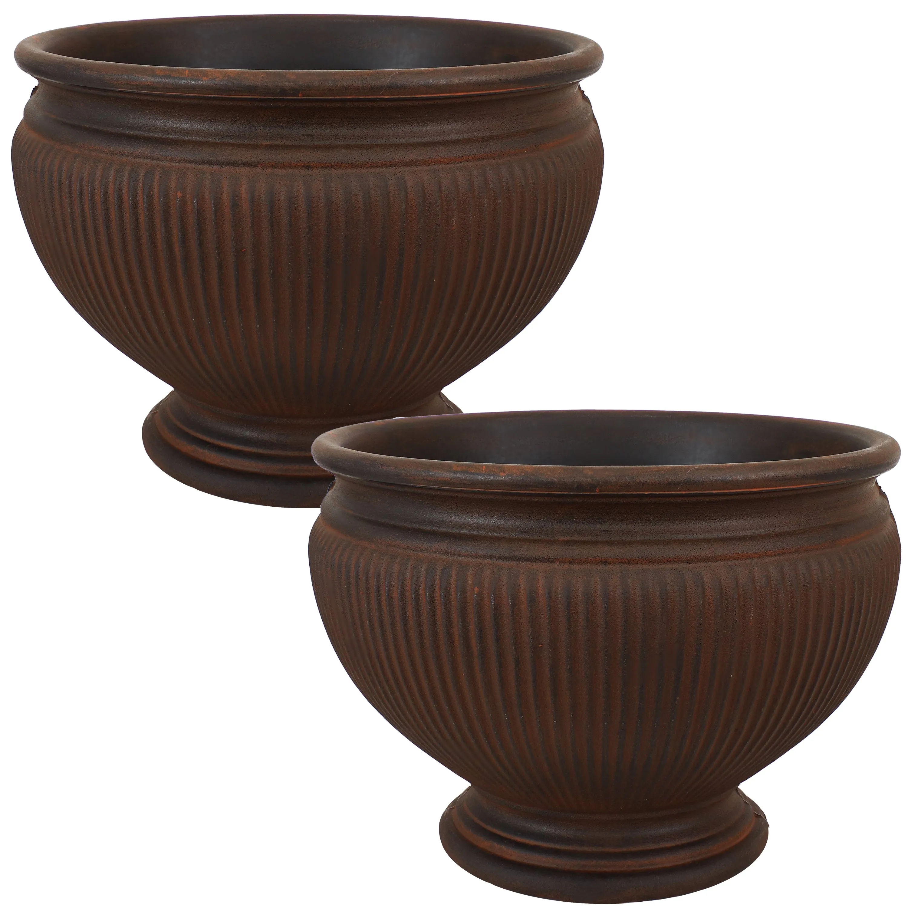 Sunnydaze Elizabeth Polyresin Outdoor Ribbed Urn Planter Pot - Rust