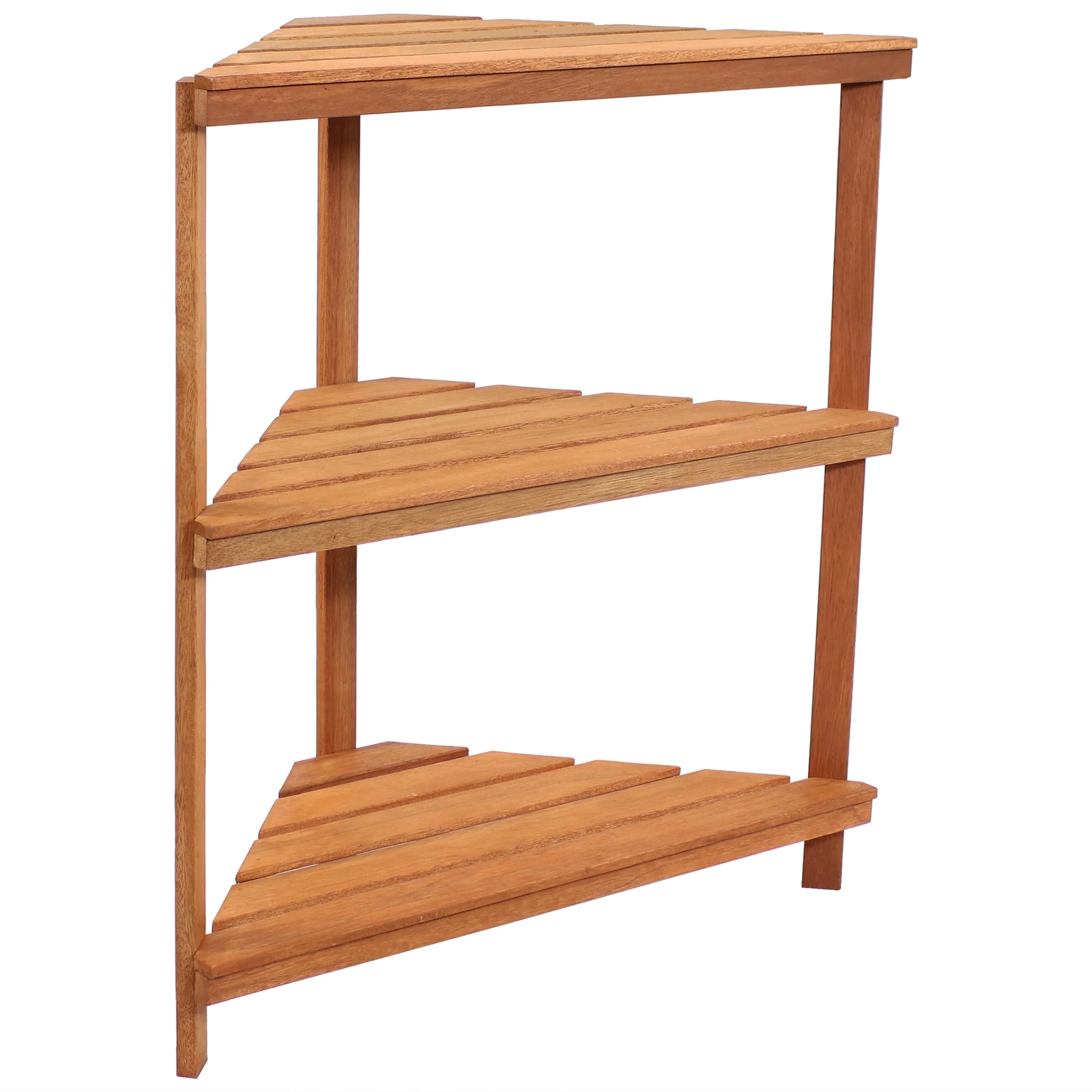 Sunnydaze Meranti Wood Teak Oil Finish 3-Tier Corner Plant Stand