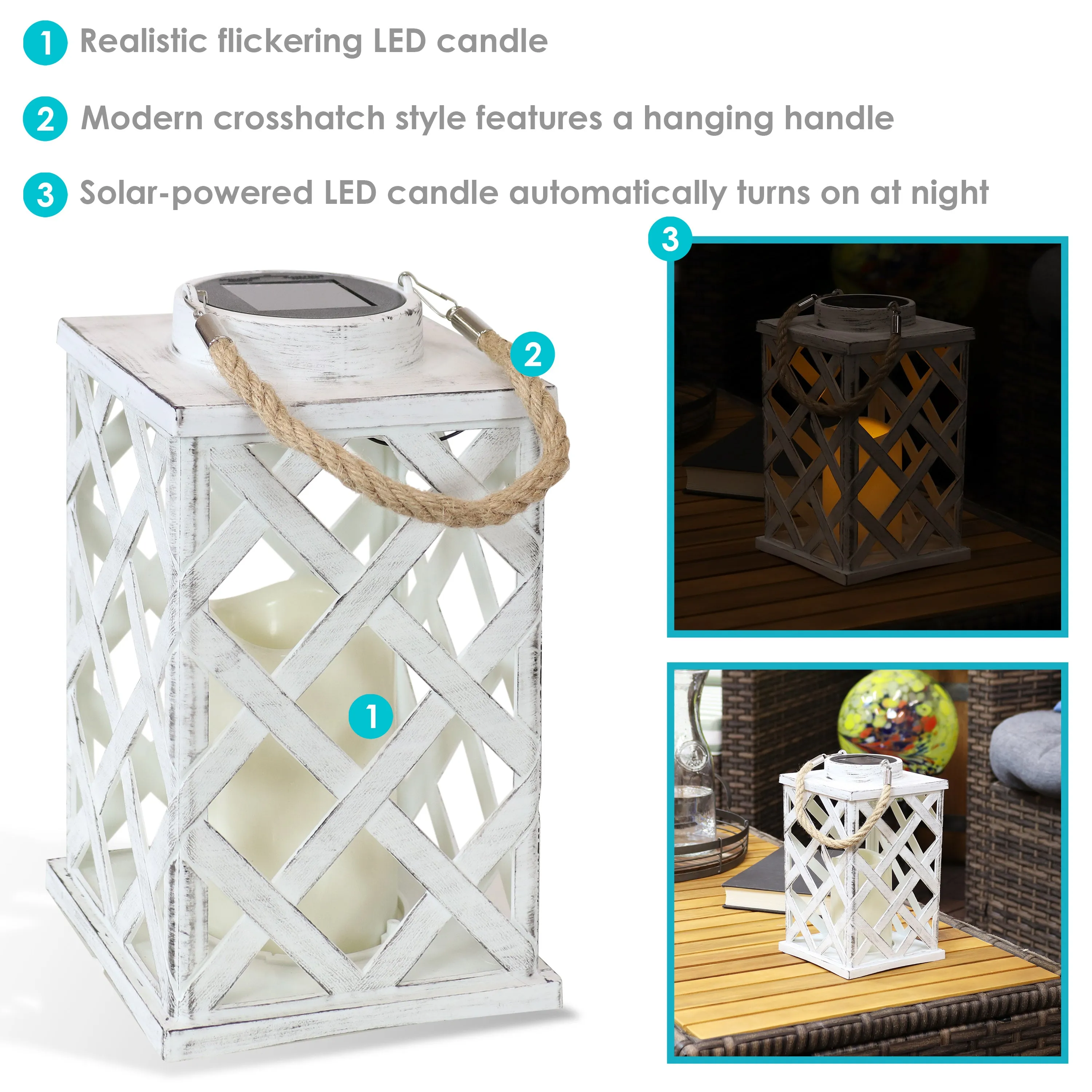 Sunnydaze Modern Crosshatch Outdoor Solar Decorative Candle Lantern