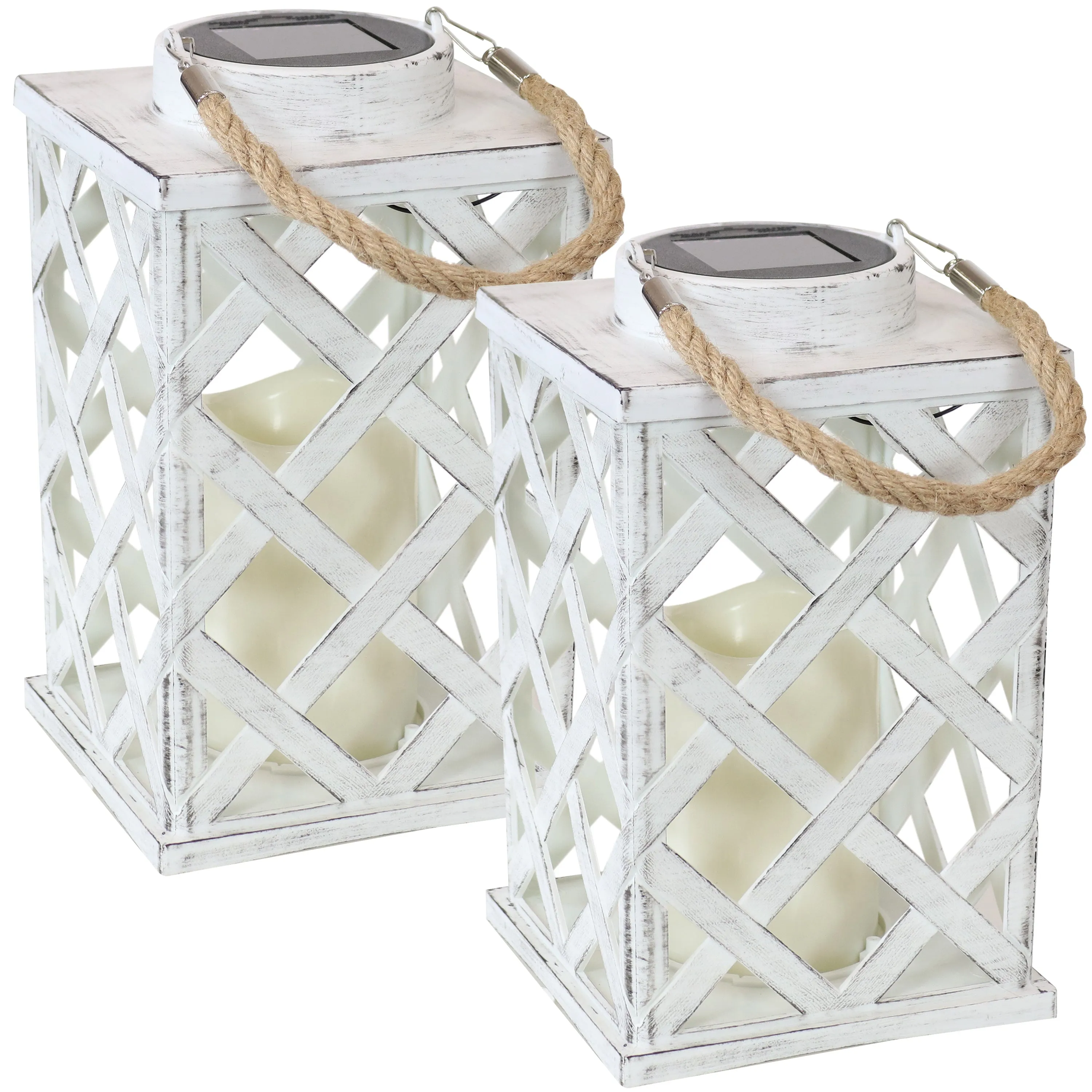 Sunnydaze Modern Crosshatch Outdoor Solar Decorative Candle Lantern