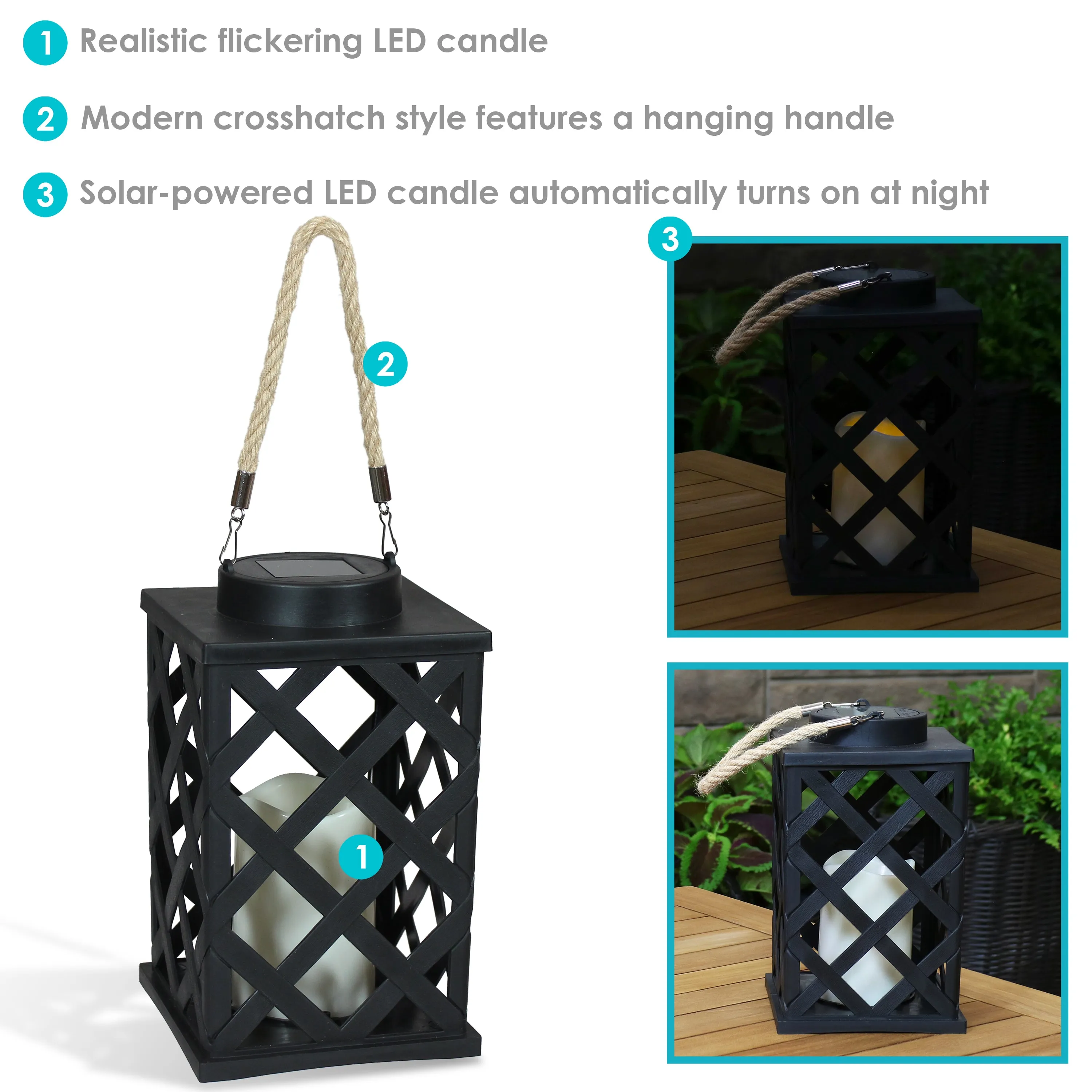 Sunnydaze Modern Crosshatch Outdoor Solar Decorative Candle Lantern