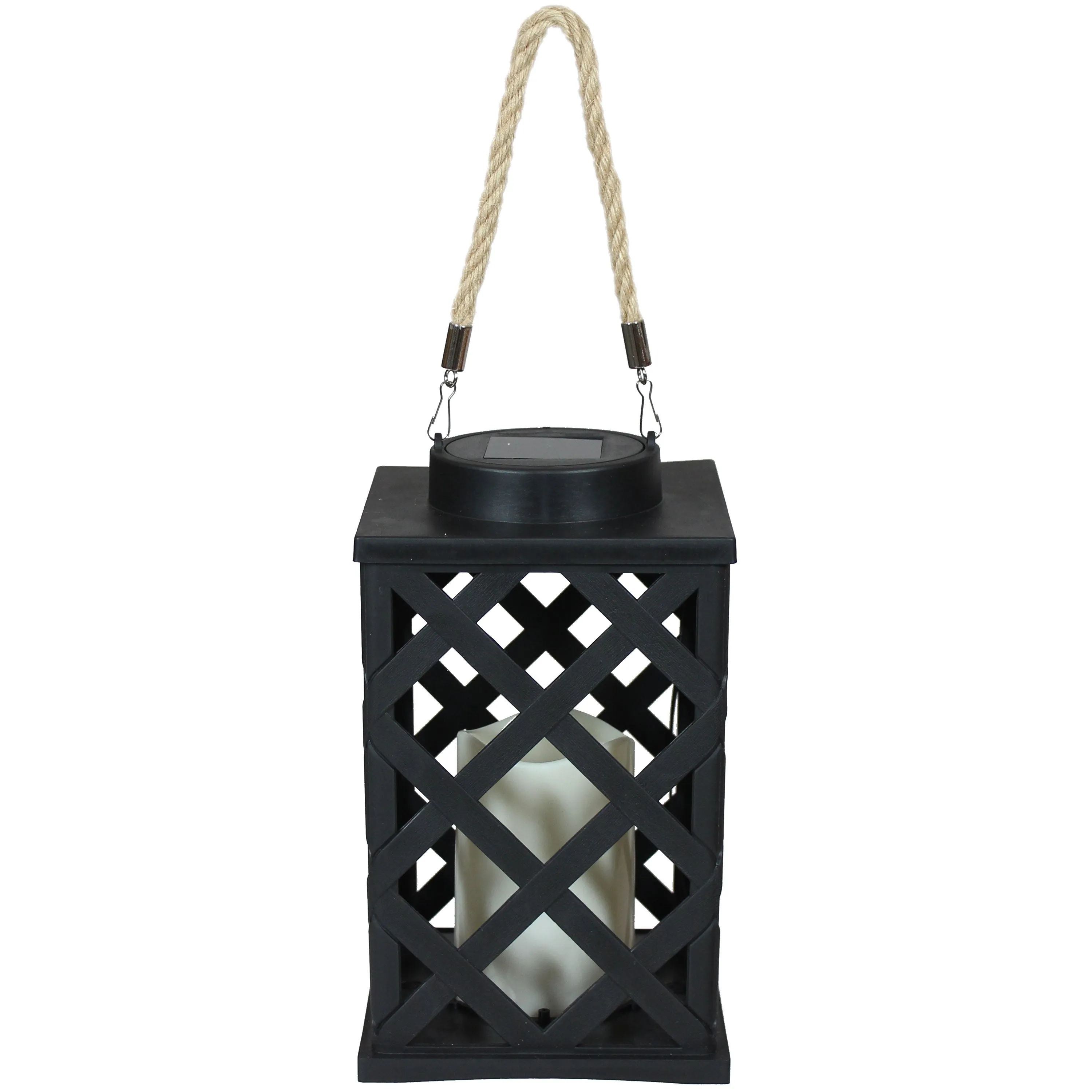 Sunnydaze Modern Crosshatch Outdoor Solar Decorative Candle Lantern