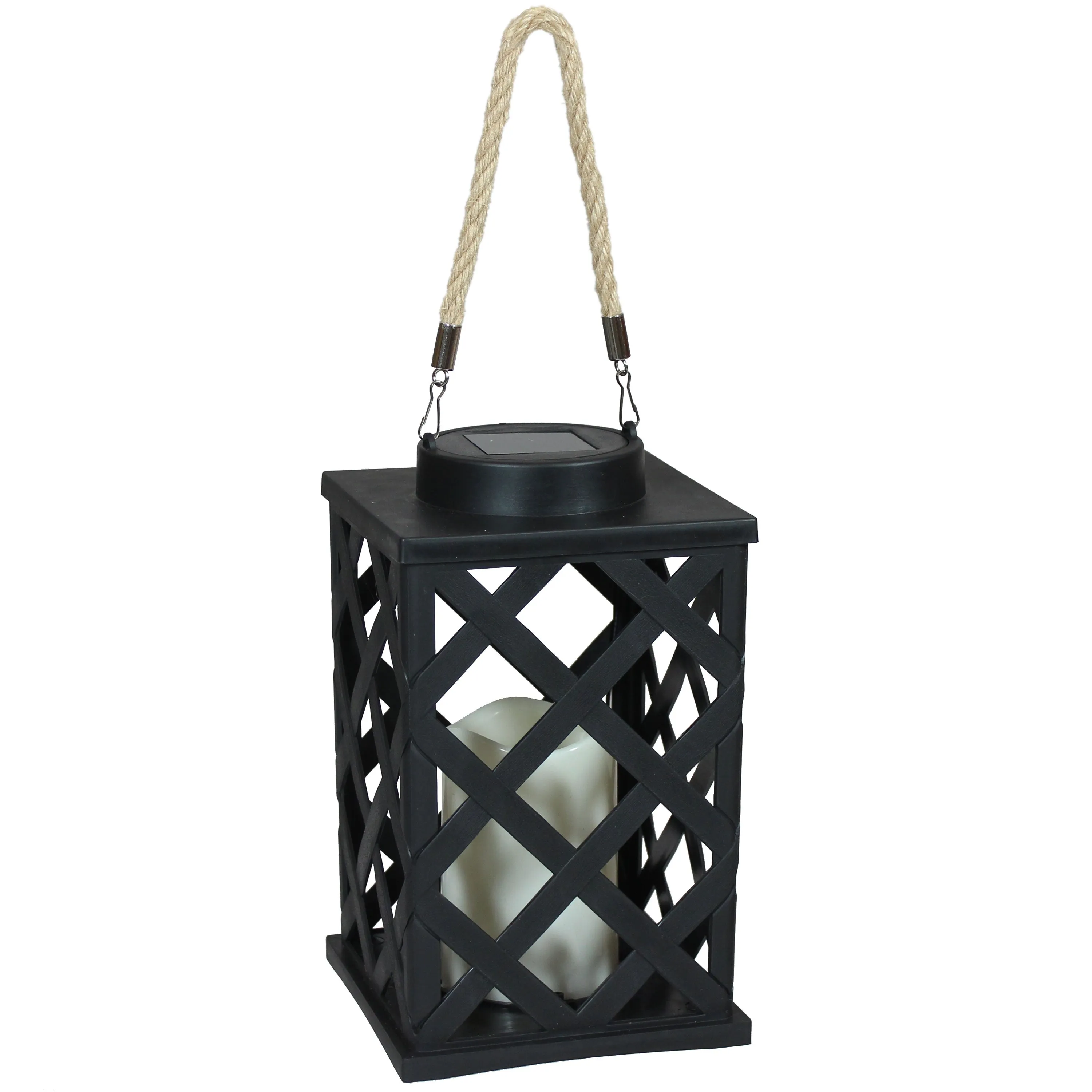 Sunnydaze Modern Crosshatch Outdoor Solar Decorative Candle Lantern