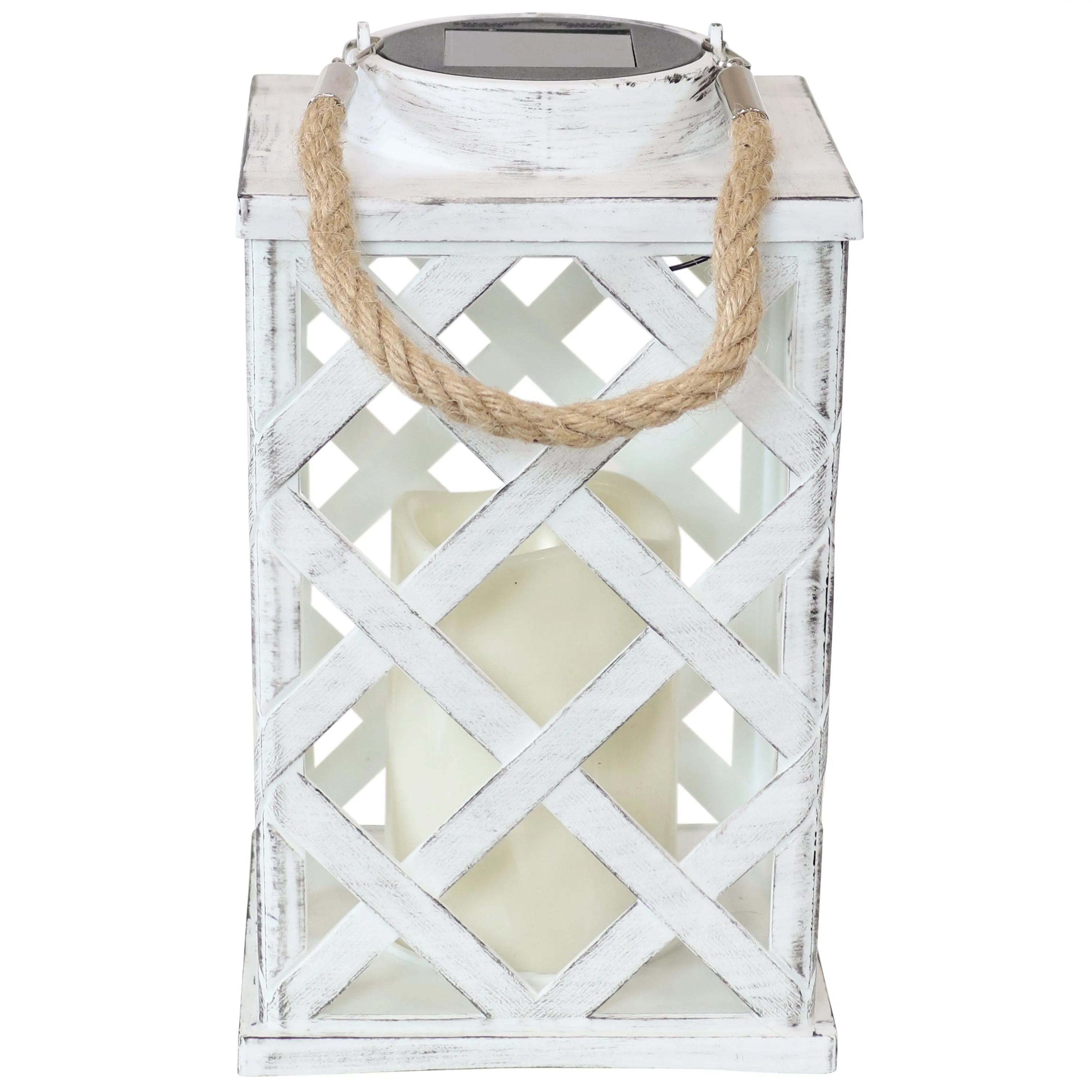 Sunnydaze Modern Crosshatch Outdoor Solar Decorative Candle Lantern