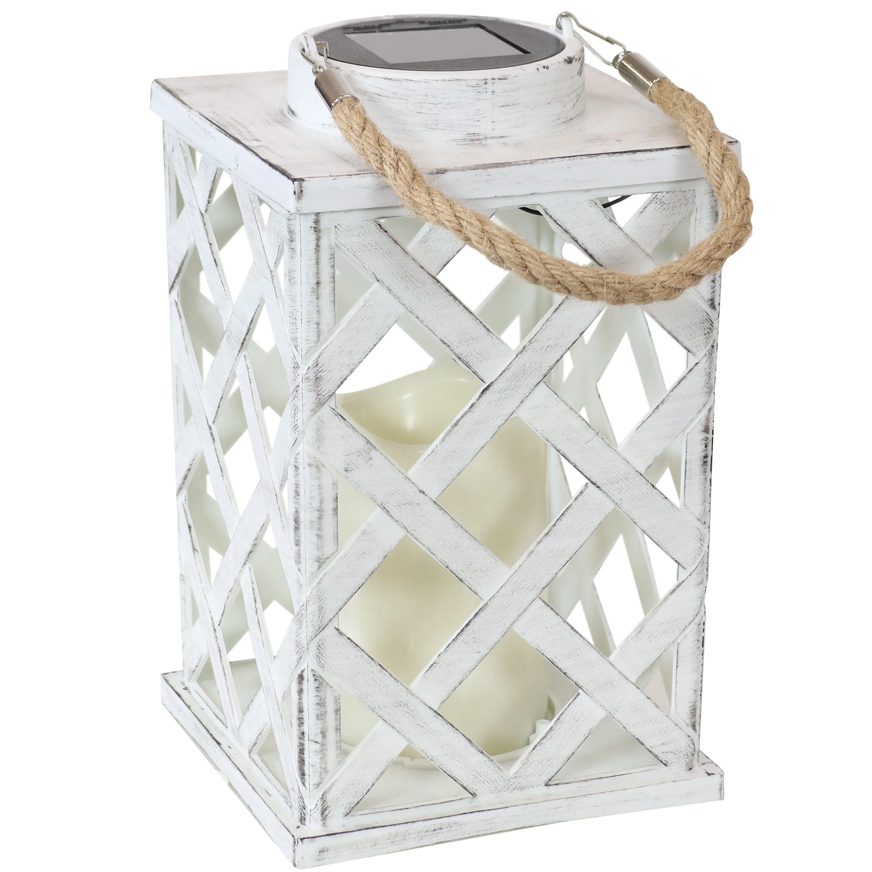 Sunnydaze Modern Crosshatch Outdoor Solar Decorative Candle Lantern