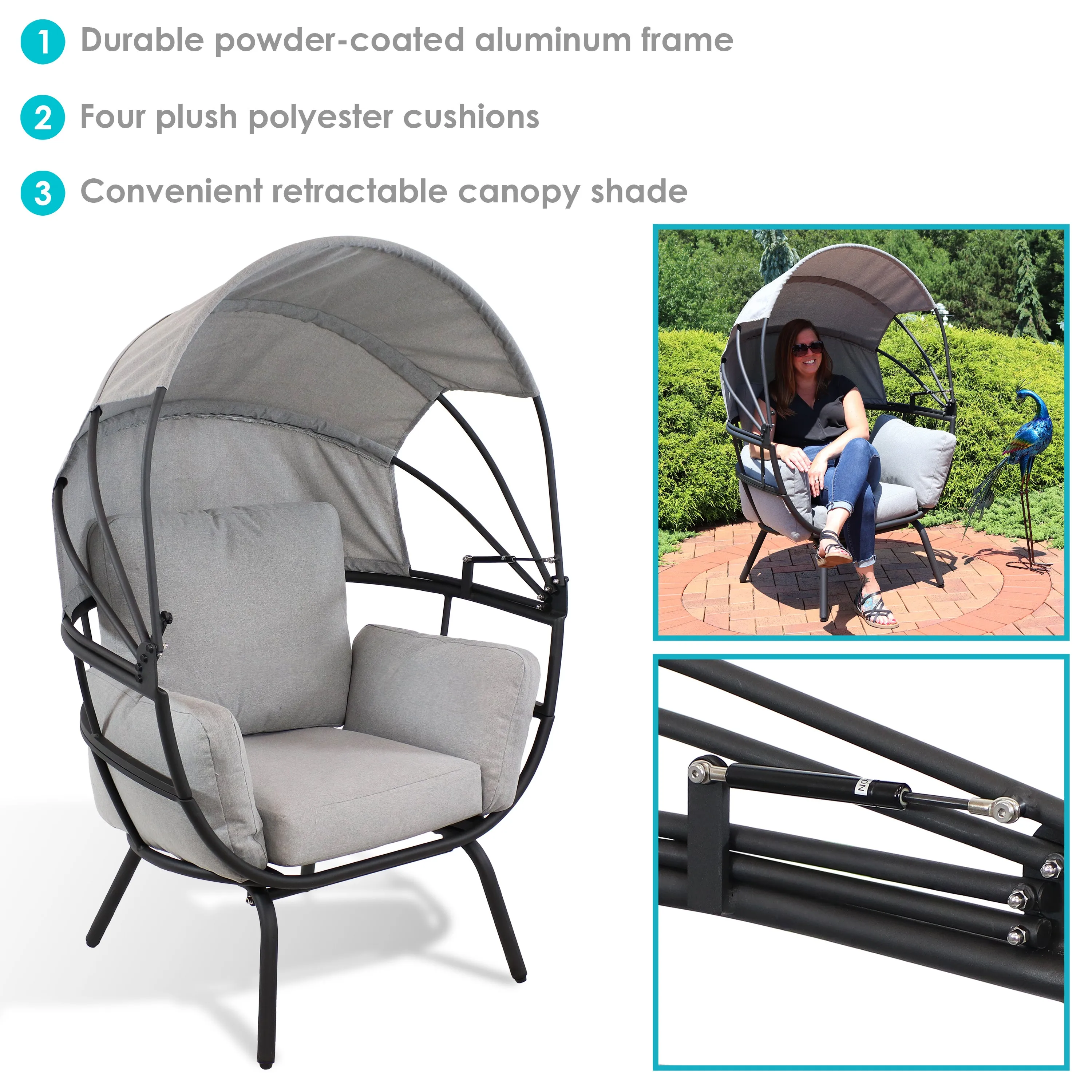 Sunnydaze Modern Luxury Patio Egg Chair with Canopy