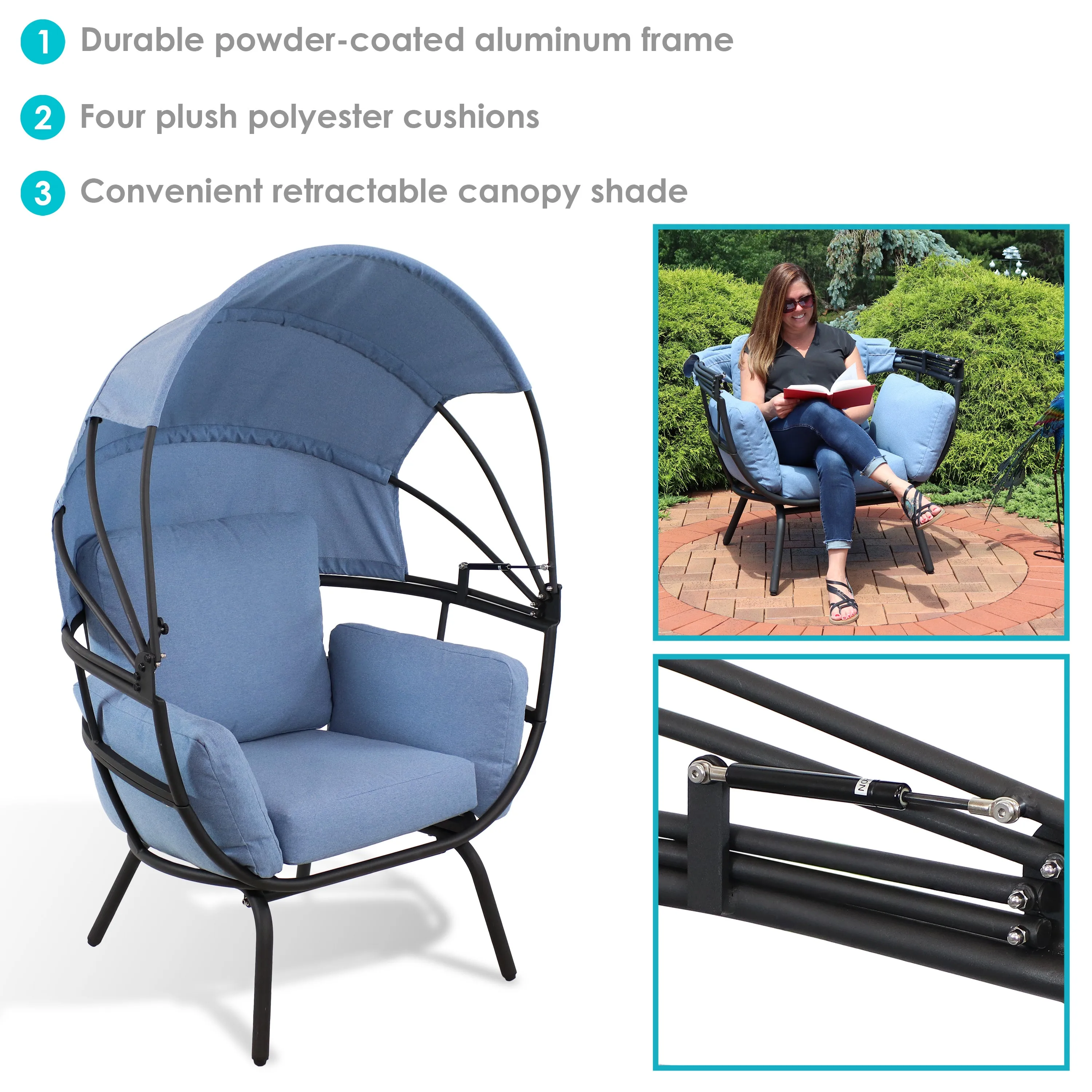 Sunnydaze Modern Luxury Patio Egg Chair with Canopy