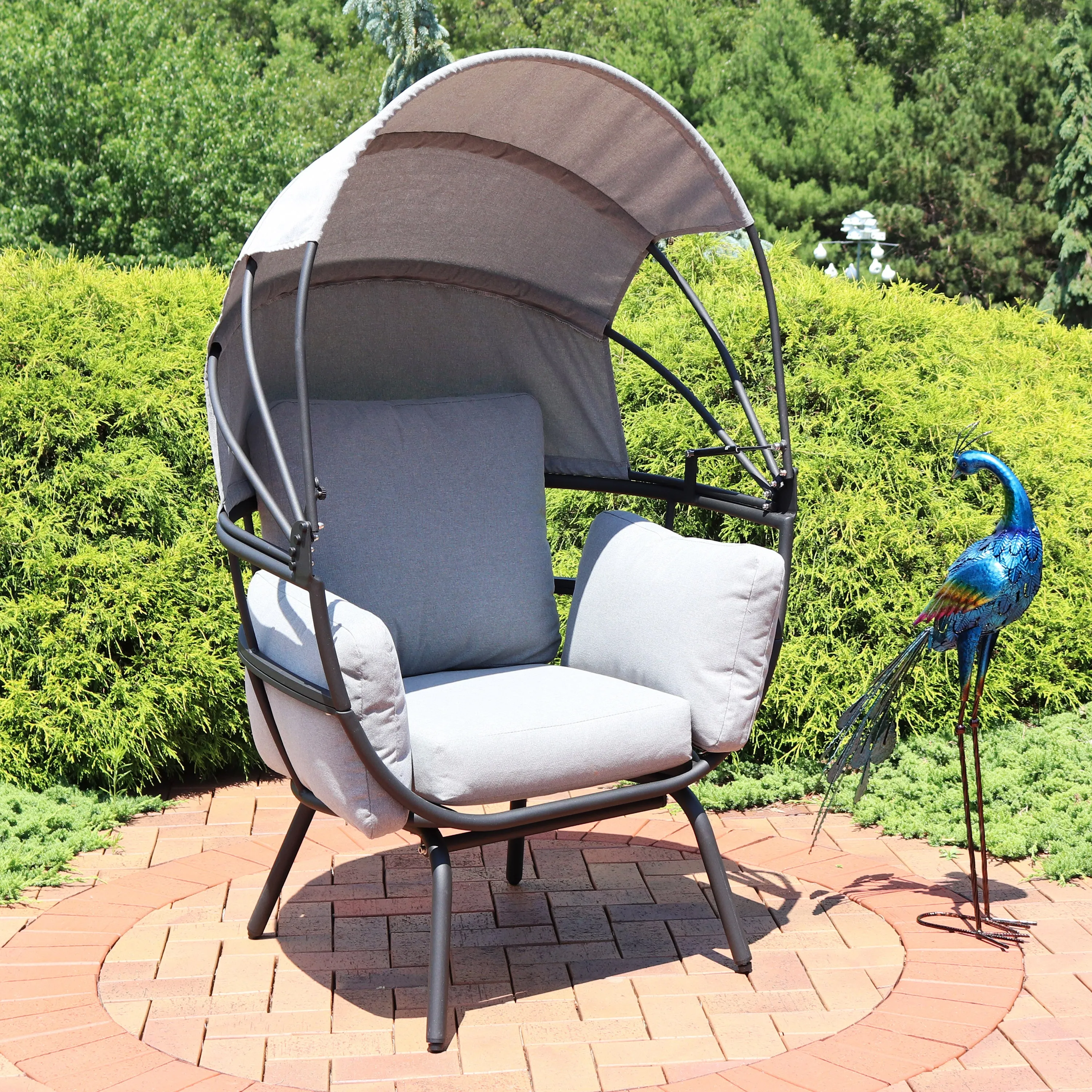 Sunnydaze Modern Luxury Patio Egg Chair with Canopy