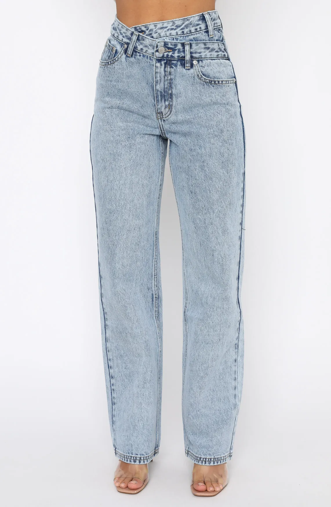 Take My Time High Rise Straight Leg Jeans Washed Blue