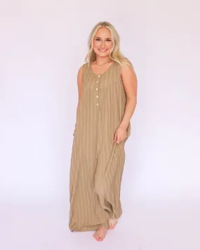 Textured Knit Fabric Sleeveless Wide Leg Jumpsuit in Latte