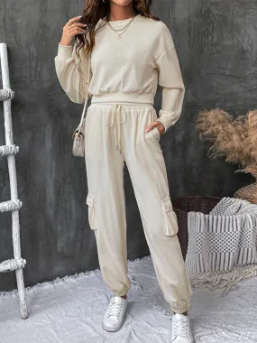 Two Piece Textured Women Cargo Pants Set