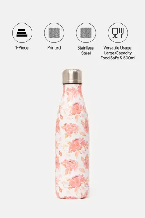 White And Pink Floral Printed Water Bottle