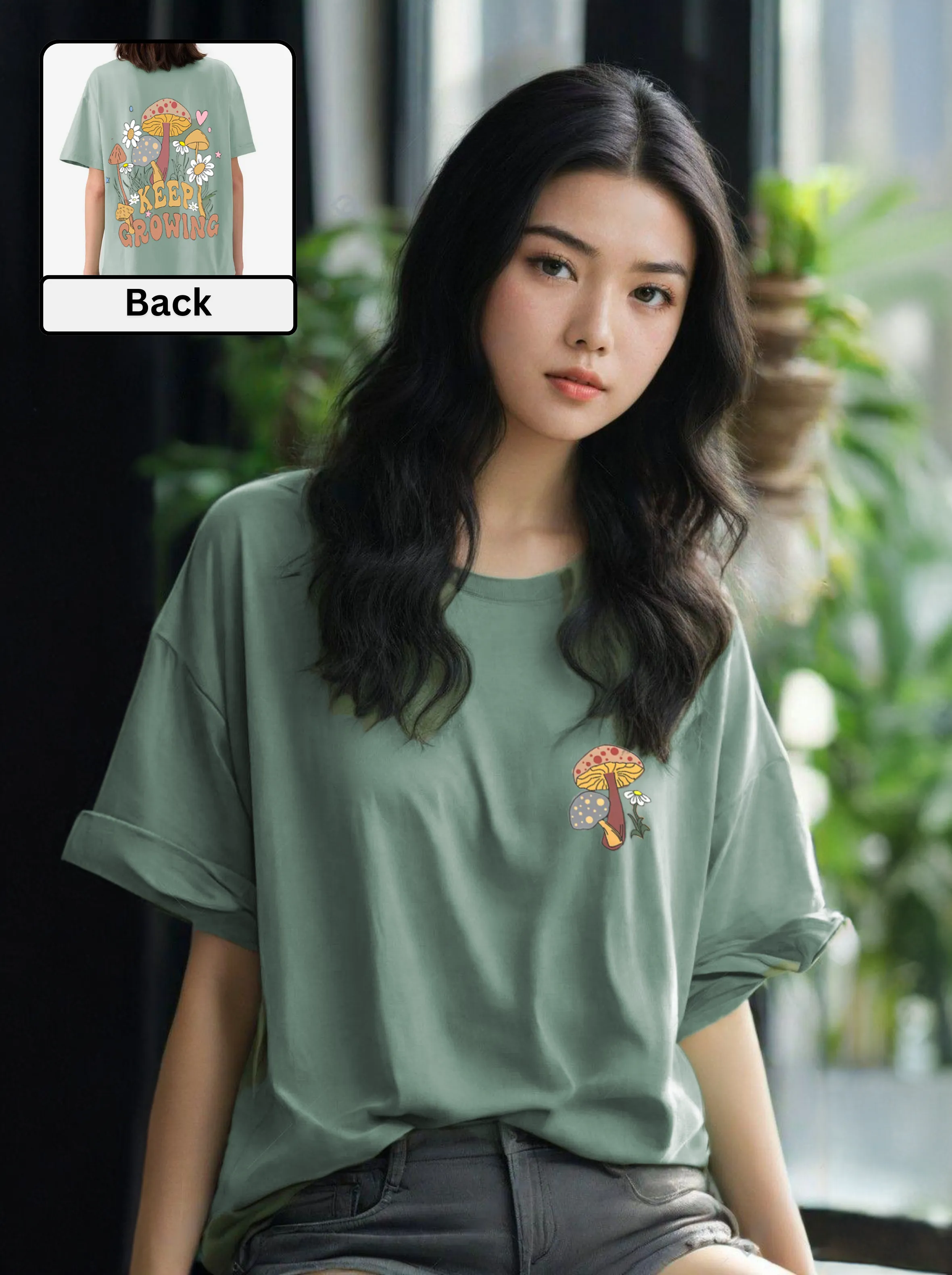 Women Oversized Skeptic Green T-shirt - Keep growing