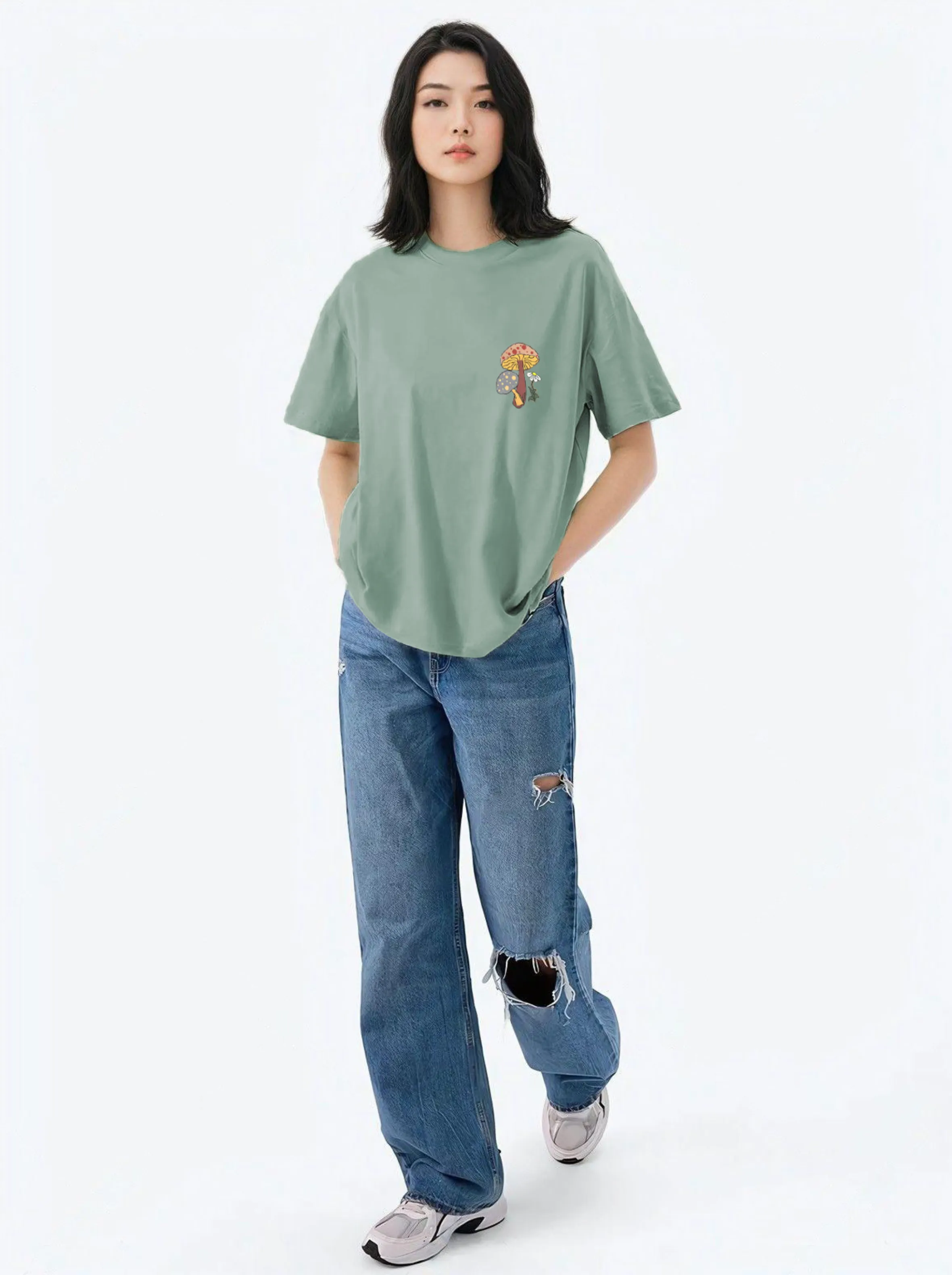 Women Oversized Skeptic Green T-shirt - Keep growing