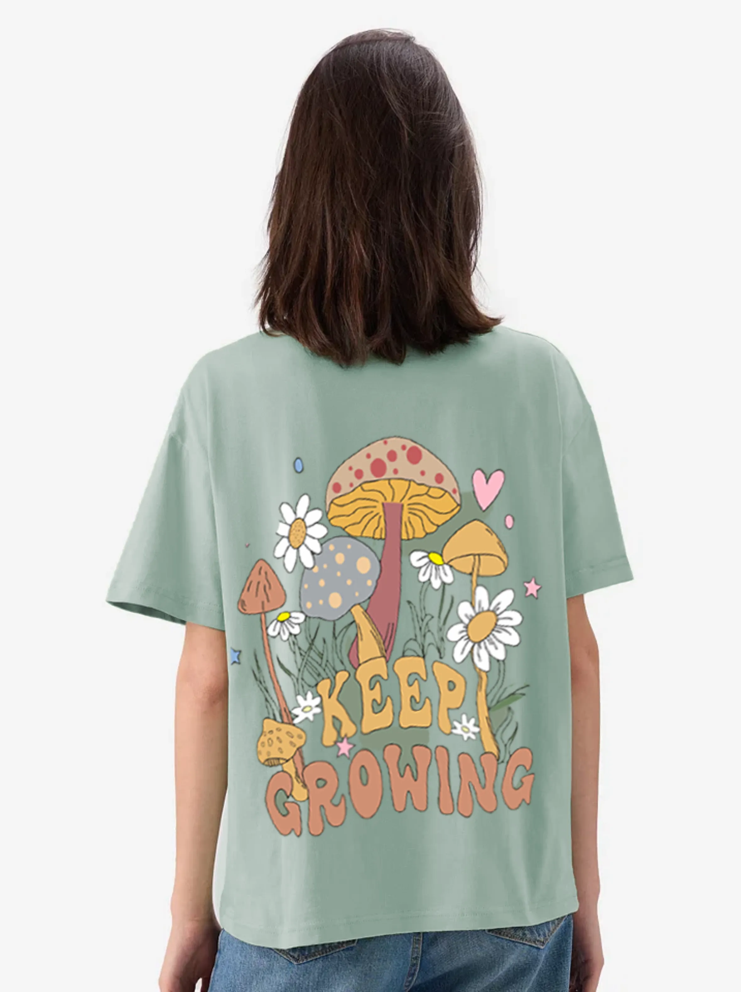 Women Oversized Skeptic Green T-shirt - Keep growing