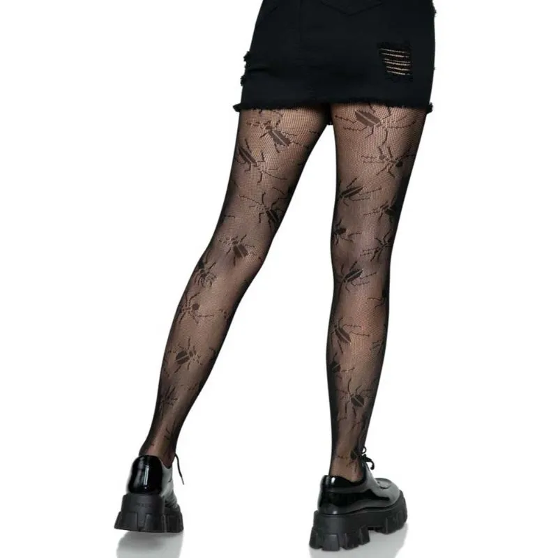 Womens Black Beetle Net Tights