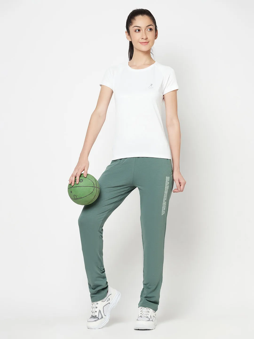 Women's Casual  Green Full length Mid rise Track Pants